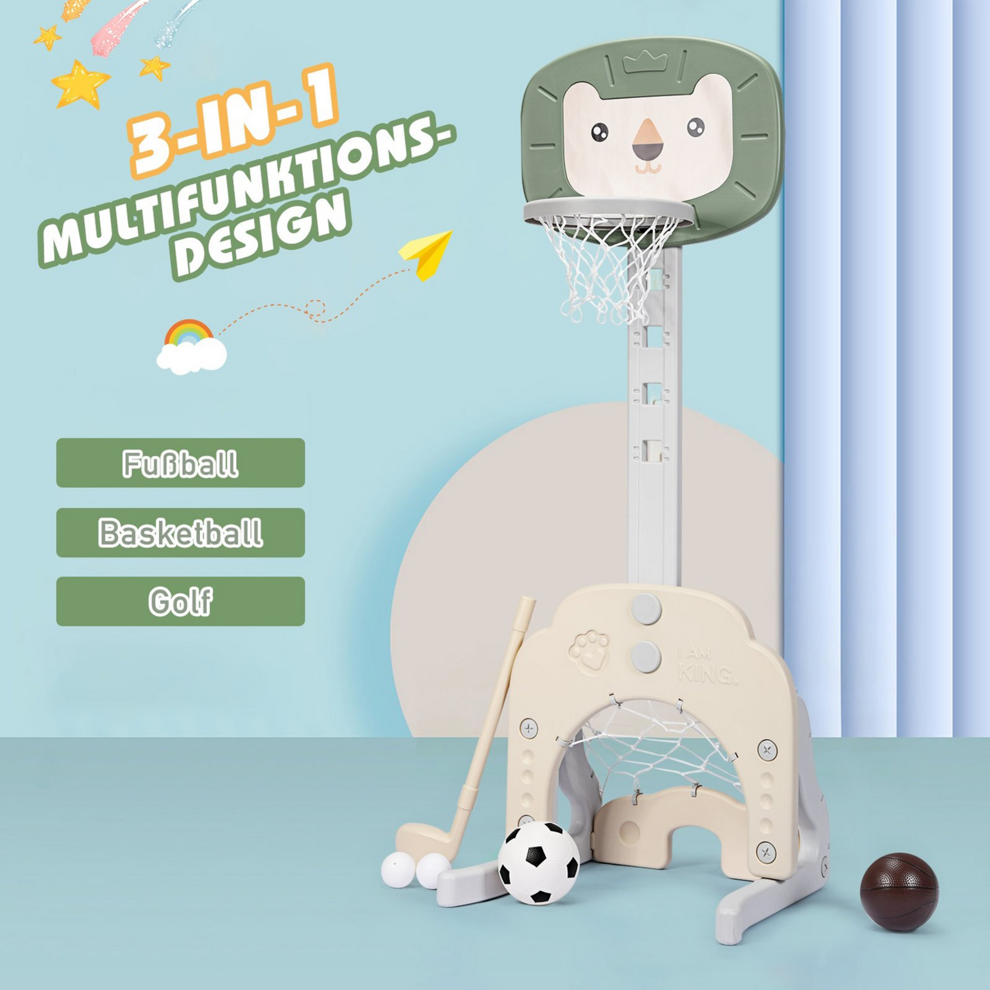 B2X, 3-in-1 Basketball Hoop Set Toddler Basketball Hoop With Adjustable Height Basketball Football Golf S