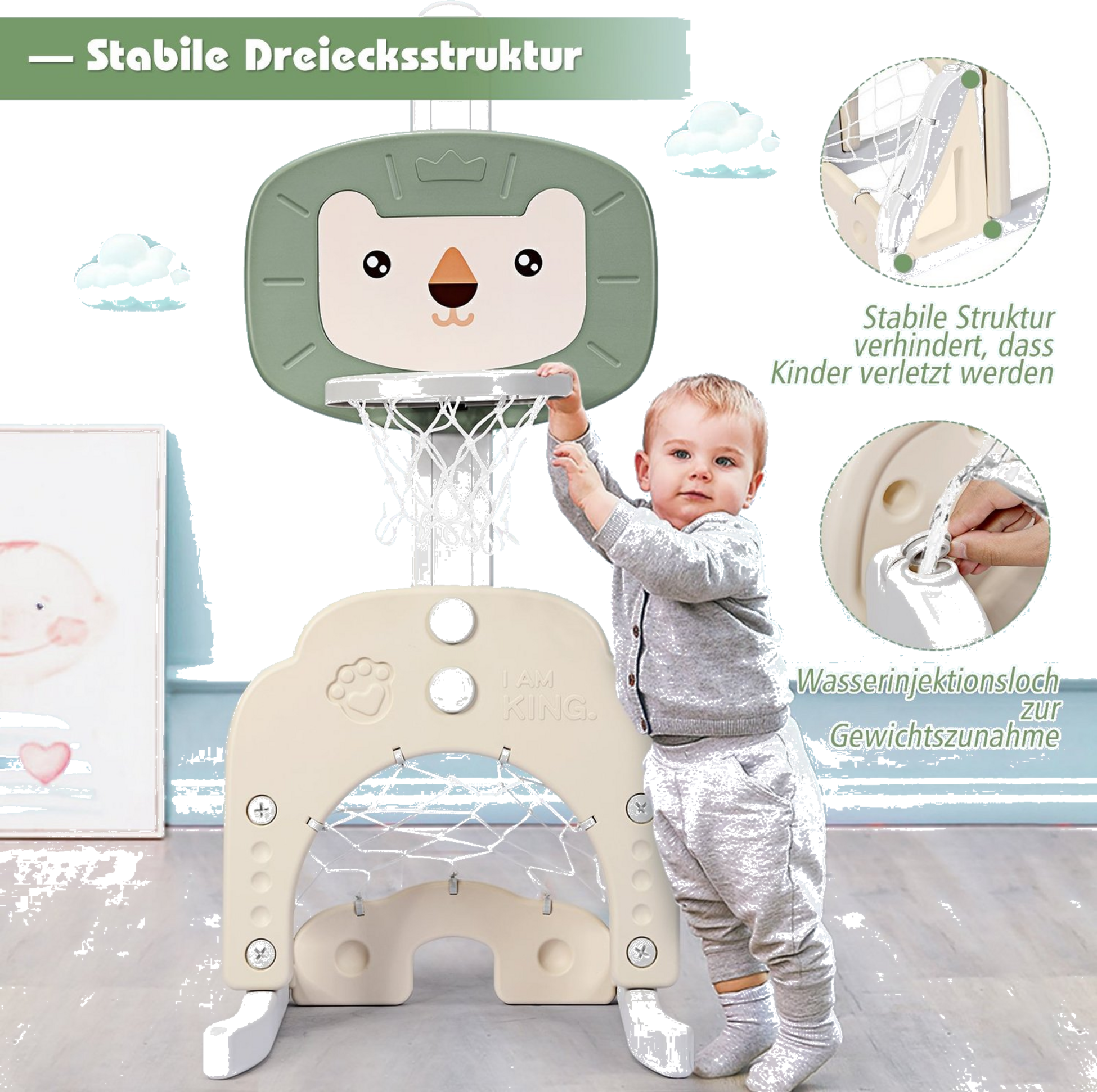 B2X, 3-in-1 Basketball Hoop Set Toddler Basketball Hoop With Adjustable Height Basketball Football Golf S