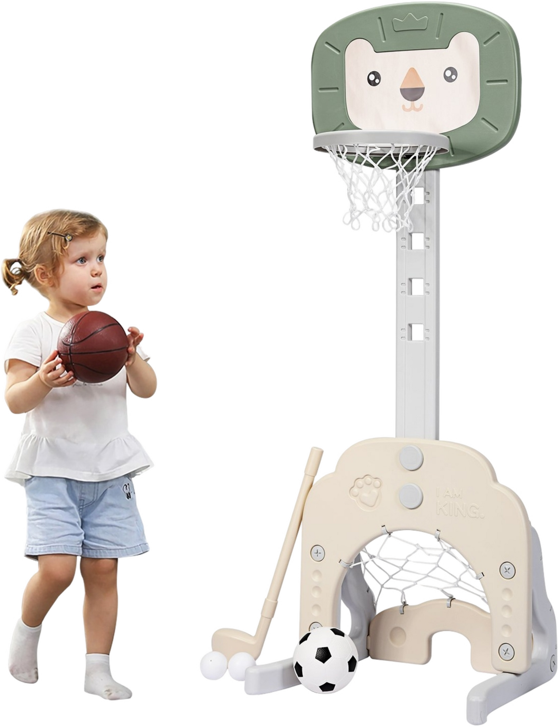 B2X, 3-in-1 Basketball Hoop Set Toddler Basketball Hoop With Adjustable Height Basketball Football Golf S