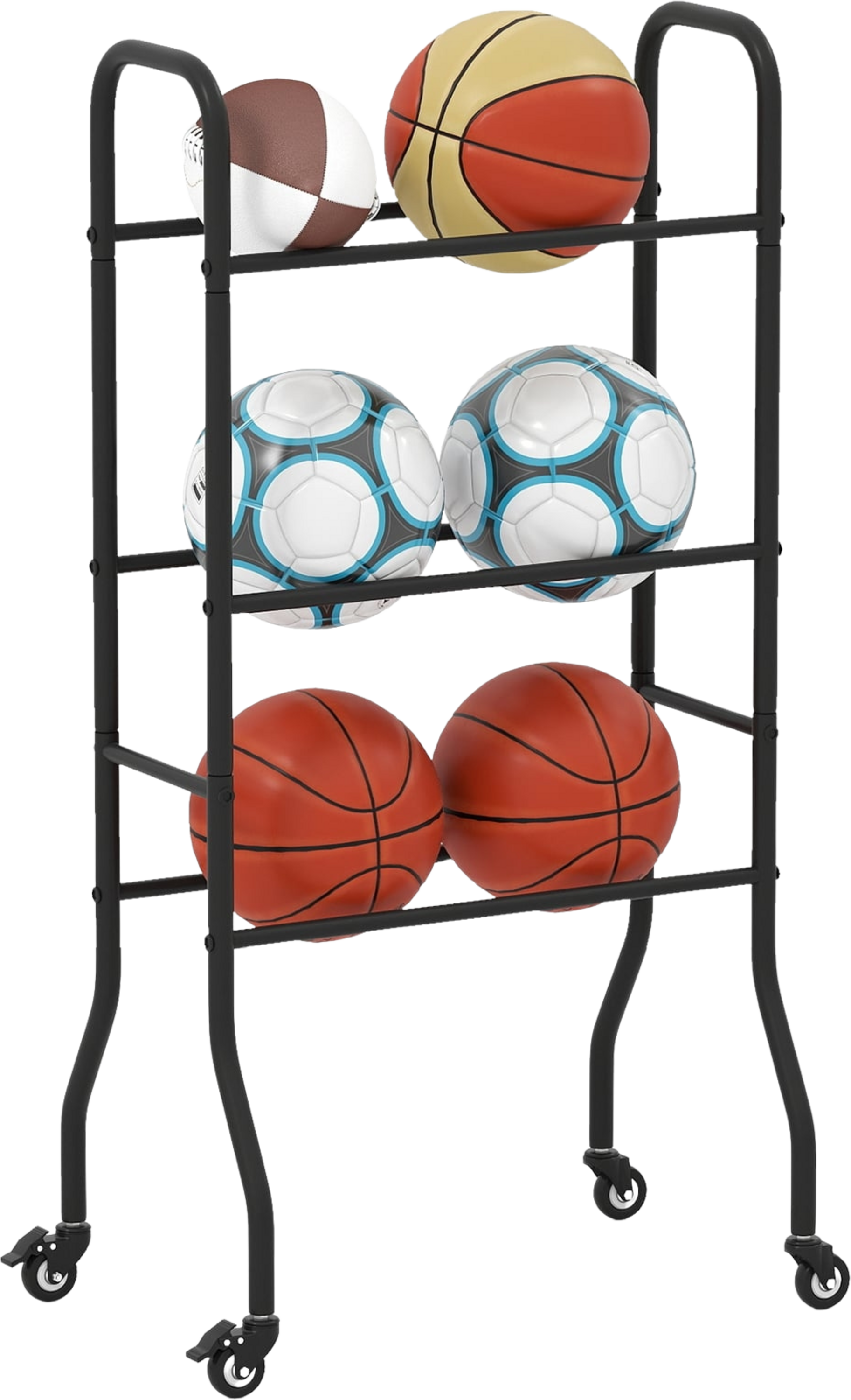NORTHIX, 3-tier Metal Basketball Rack With Wheels &ndash; Holds 6 Balls