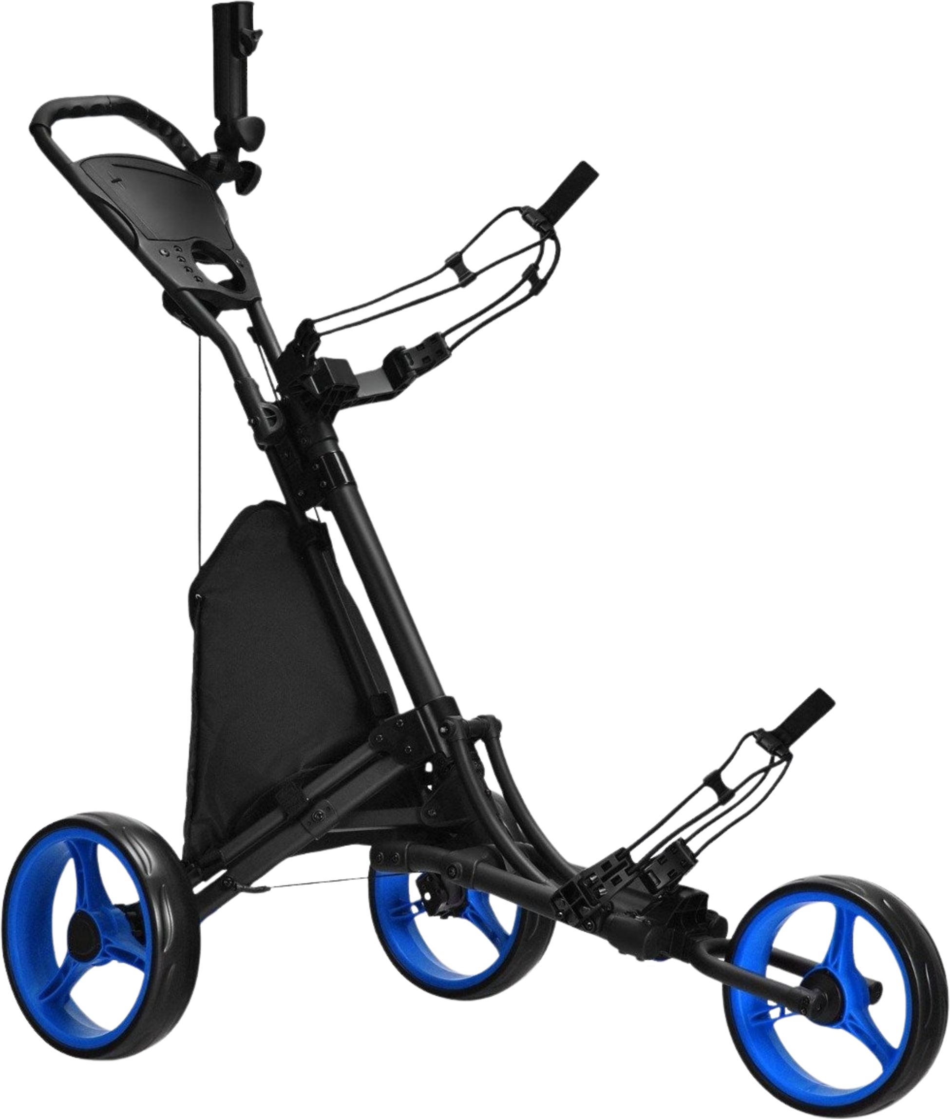 NORTHIX, 3-wheel Folding Golf Trolley With Scoreboard  Umbrella  T-piece Holder Black + Blue