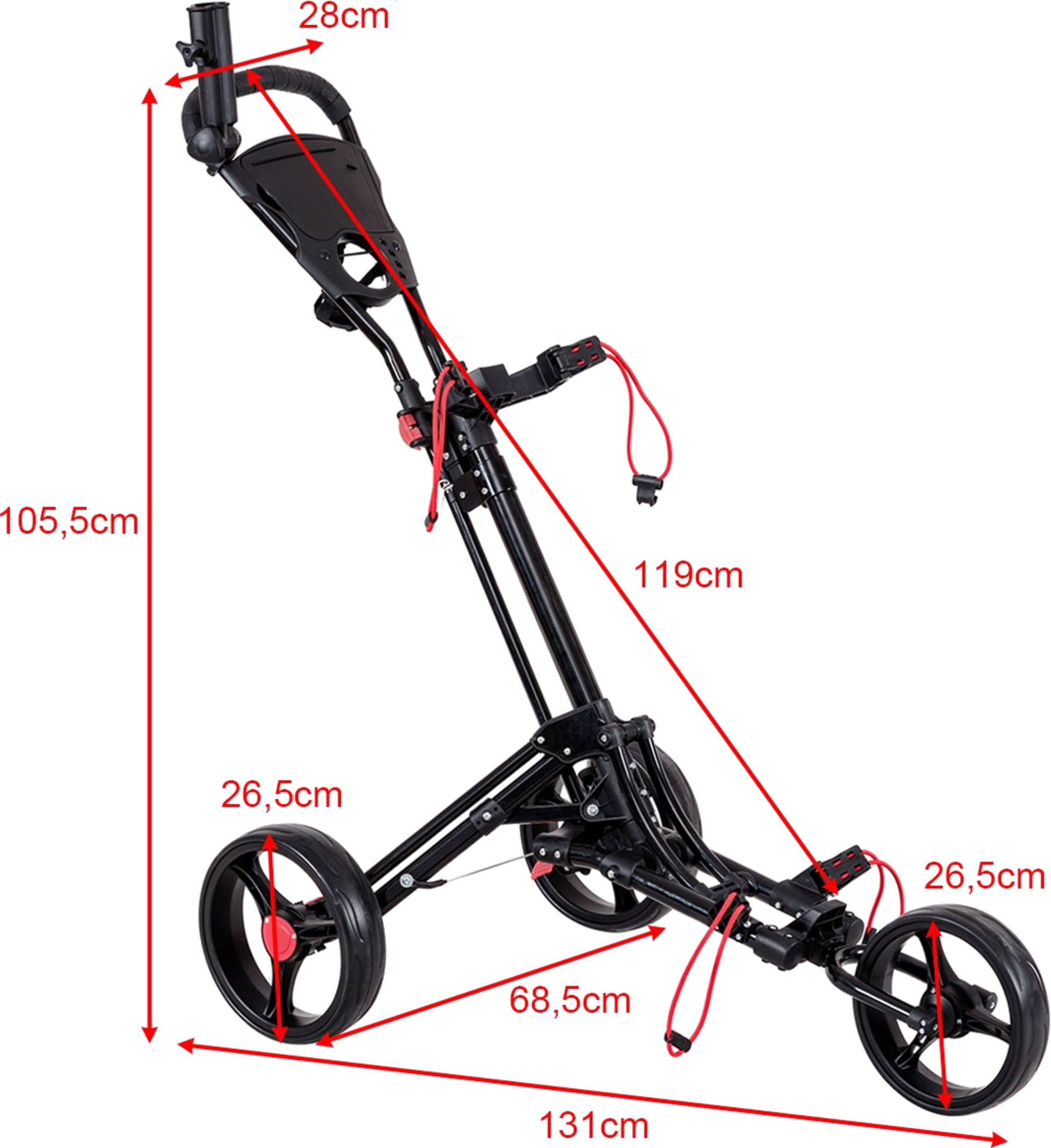 NORTHIX, 3-wheel Golf Trolley Golf Cart Golf Foldable Simple Push And Pull Cart Black