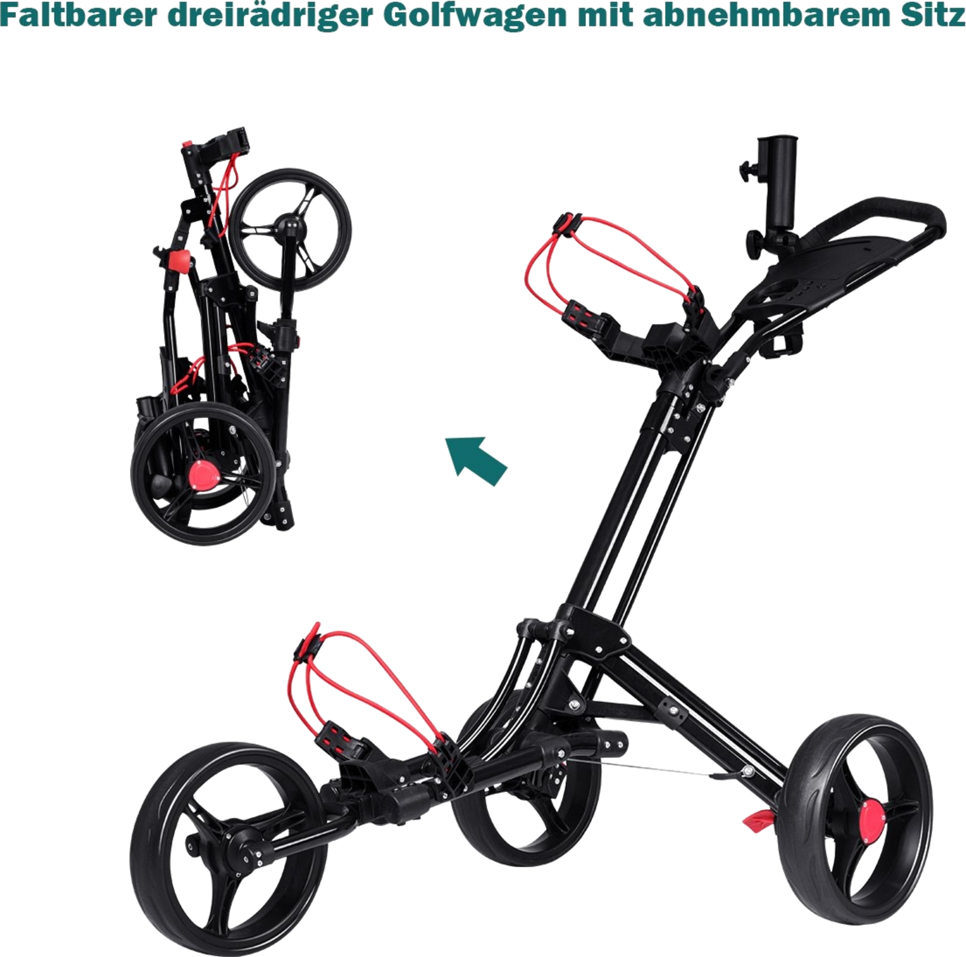 NORTHIX, 3-wheel Golf Trolley Golf Cart Golf Foldable Simple Push And Pull Cart Black