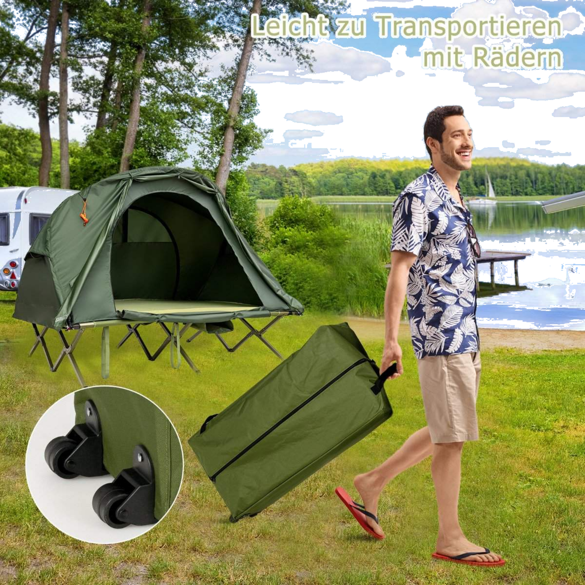 NORTHIX, 4 In 1 Camping Tent Set For 2 People With Cover And Mattress 194 X 146 X 160 Cm Green