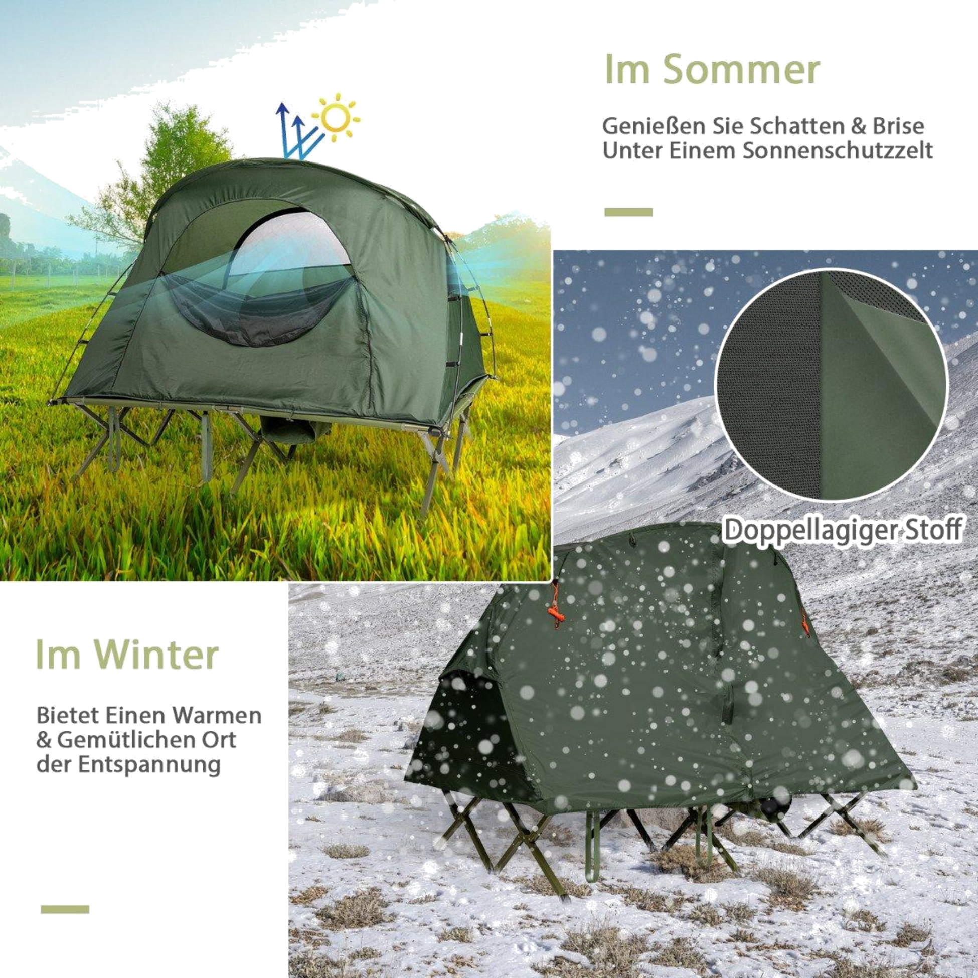 NORTHIX, 4 In 1 Camping Tent Set For 2 People With Cover And Mattress 194 X 146 X 160 Cm Green