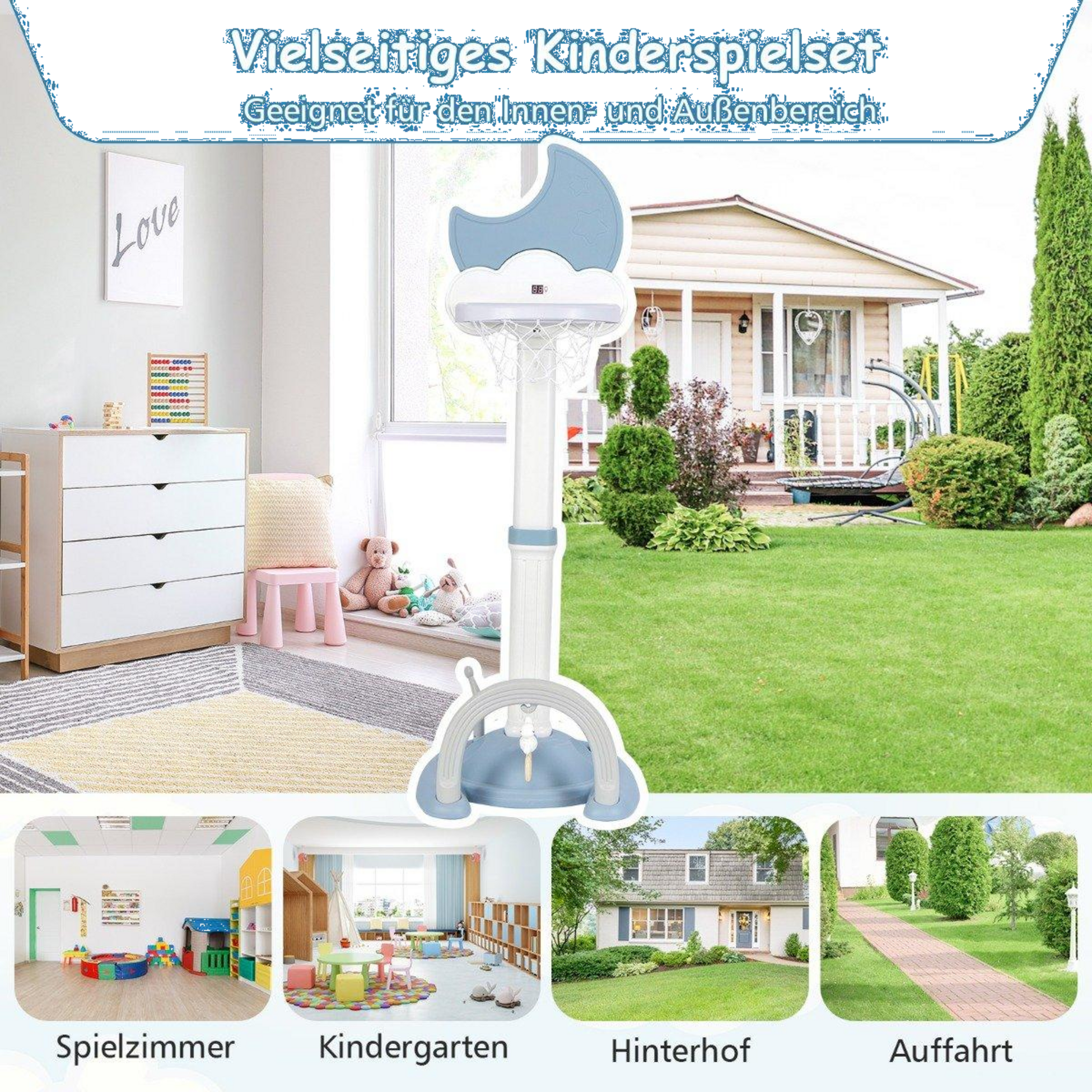 NORTHIX, 4 In 1 Children's Basketball Hoop Set With Basketball  Football  Ring Toss Basketball Stan