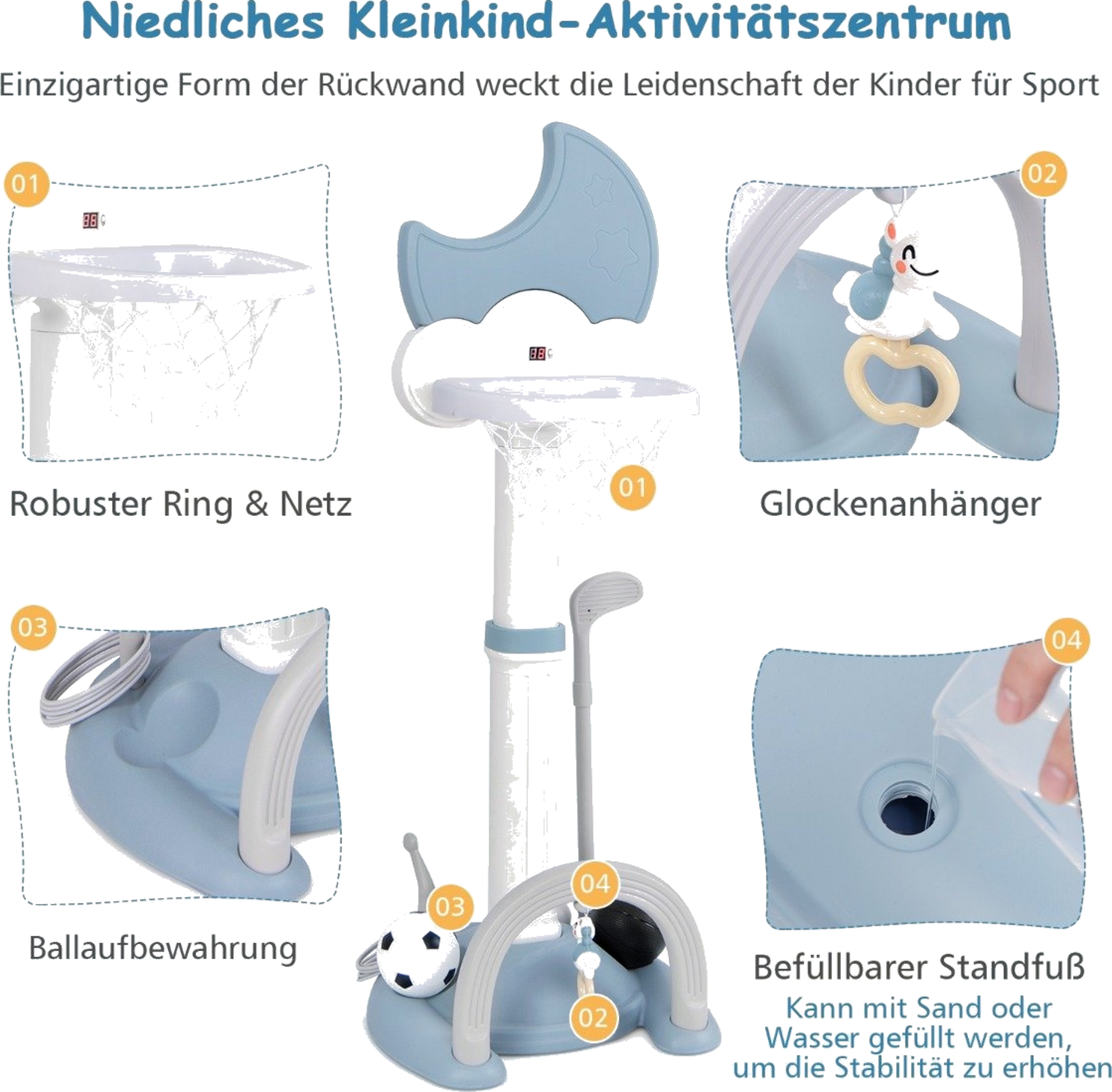 NORTHIX, 4 In 1 Children's Basketball Hoop Set With Basketball  Football  Ring Toss Basketball Stan