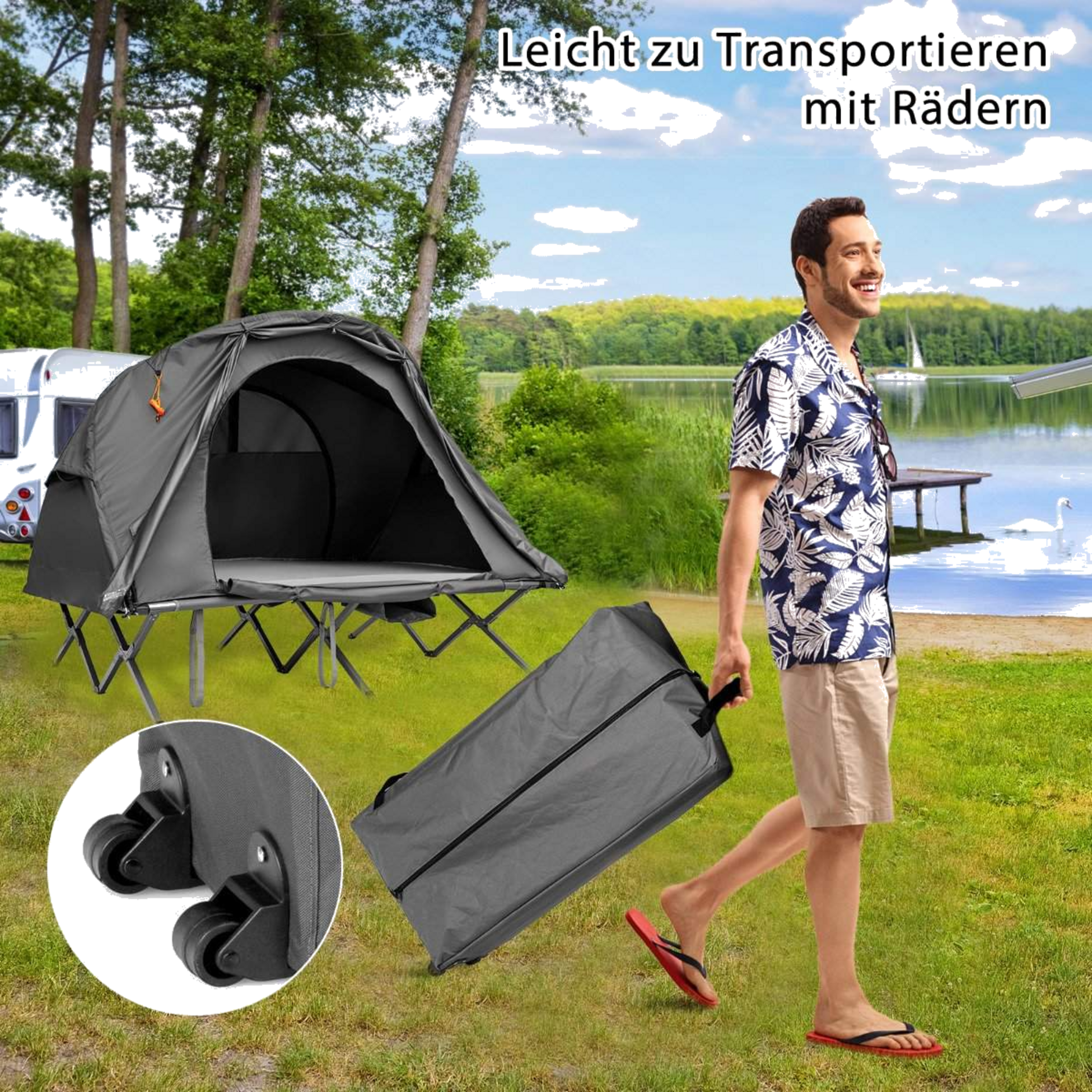 NORTHIX, 4 In 1 Hiking Tent Set For 2 People With Cover And Mattress 194 X 146 X 160 Cm Gray