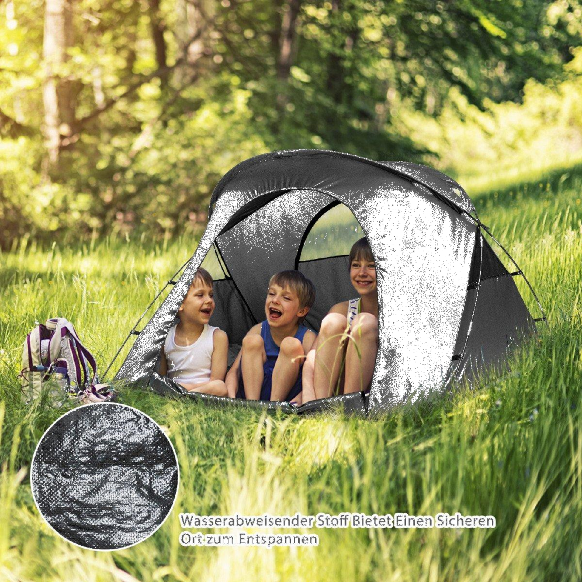 NORTHIX, 4 In 1 Hiking Tent Set For 2 People With Cover And Mattress 194 X 146 X 160 Cm Gray