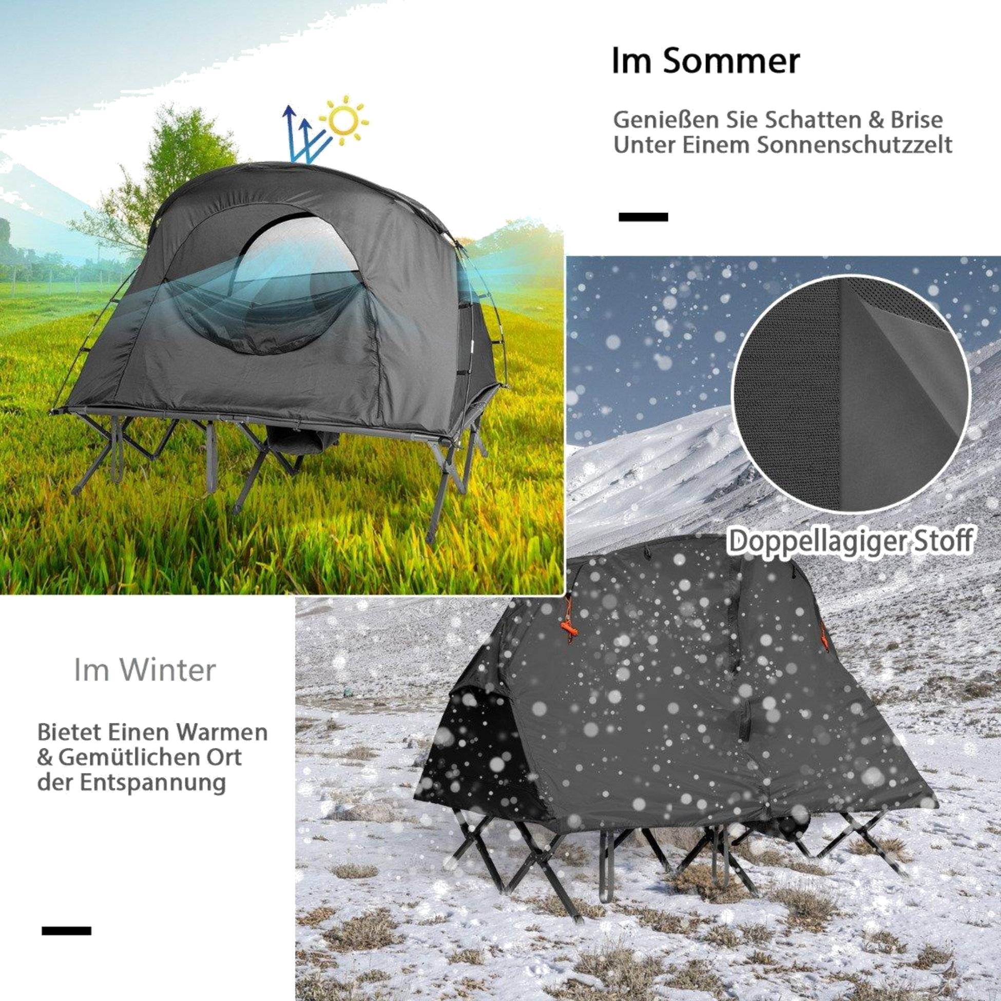 NORTHIX, 4 In 1 Hiking Tent Set For 2 People With Cover And Mattress 194 X 146 X 160 Cm Gray