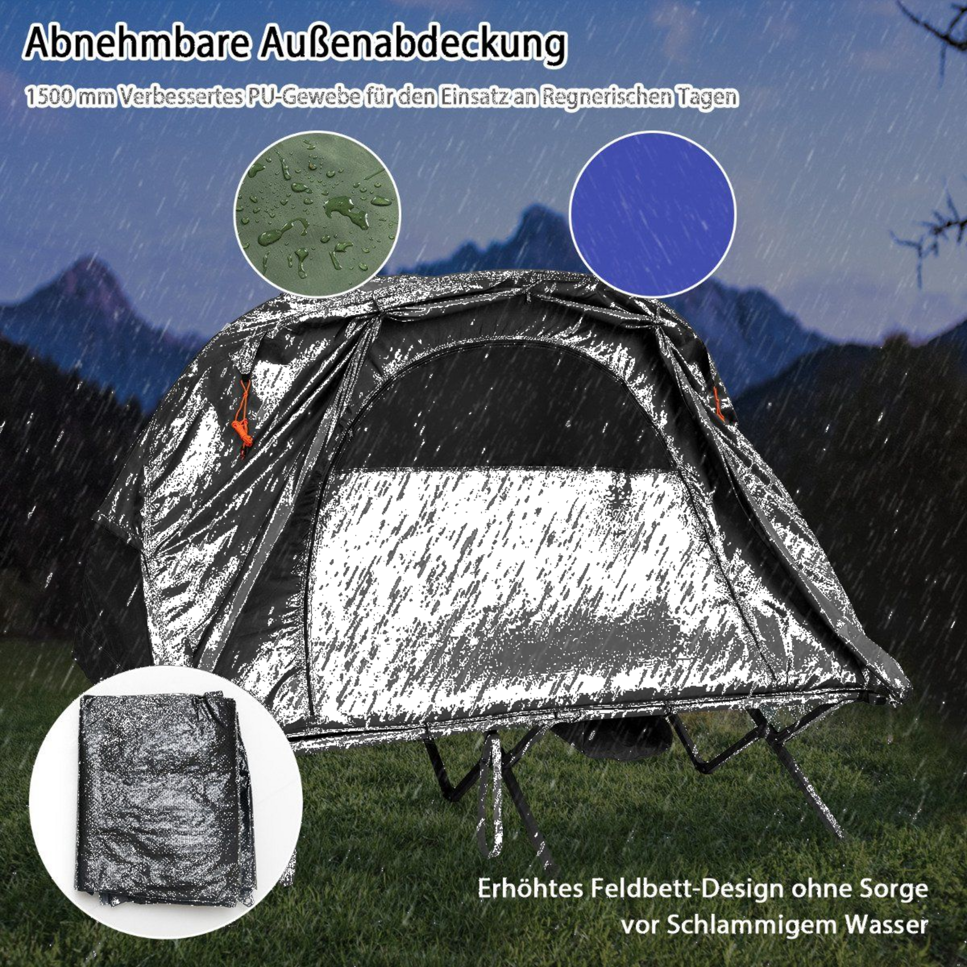 NORTHIX, 4 In 1 Hiking Tent Set For 2 People With Cover And Mattress 194 X 146 X 160 Cm Gray