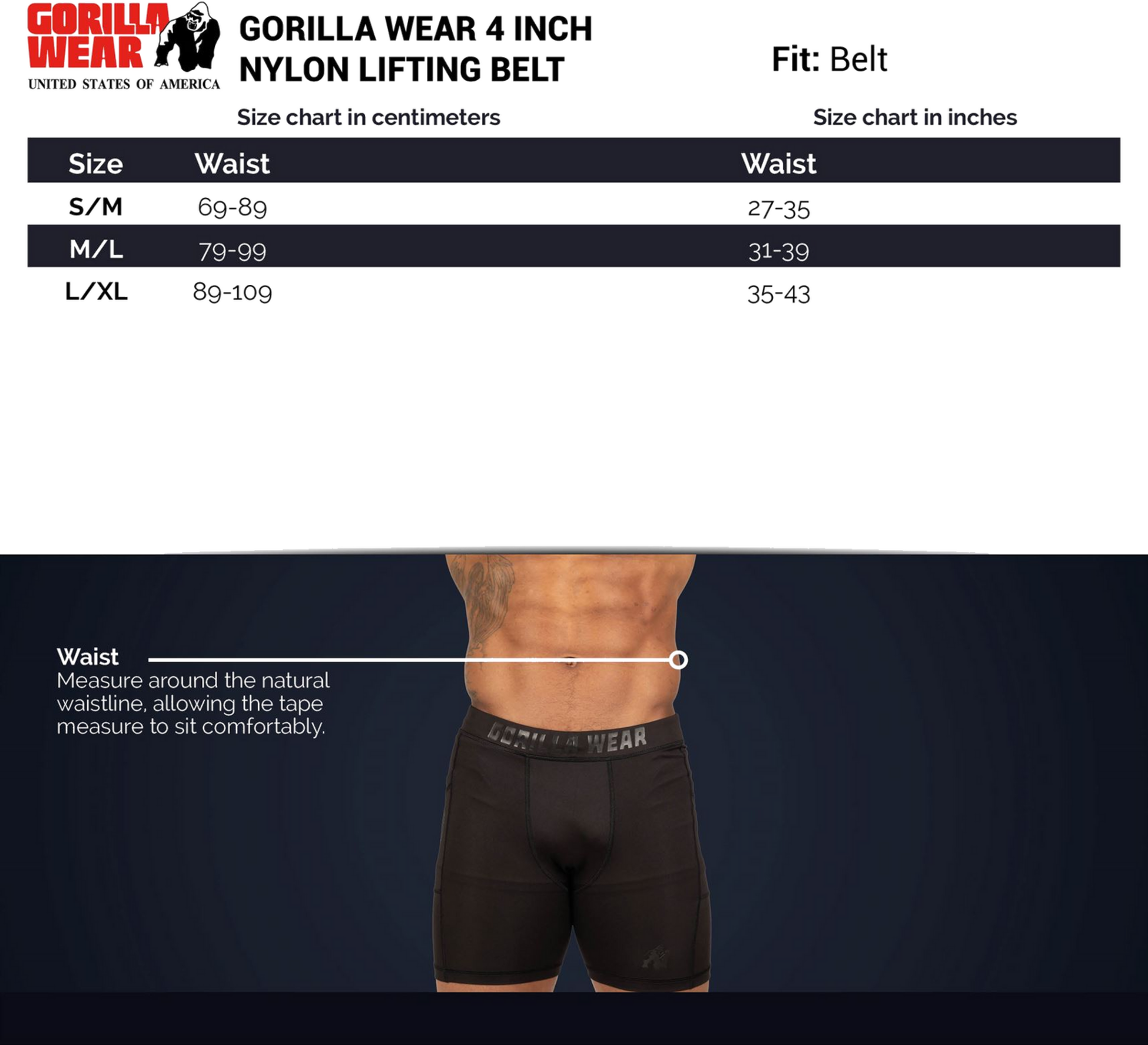 GORILLA WEAR, 4 Inch Nylon Belt