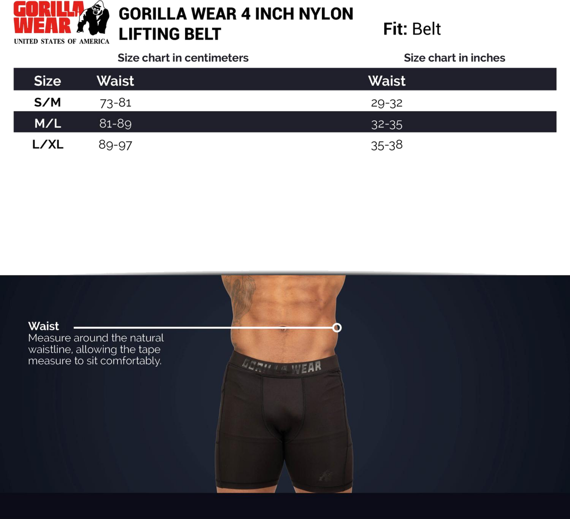 GORILLA WEAR, 4 Inch Nylon Belt