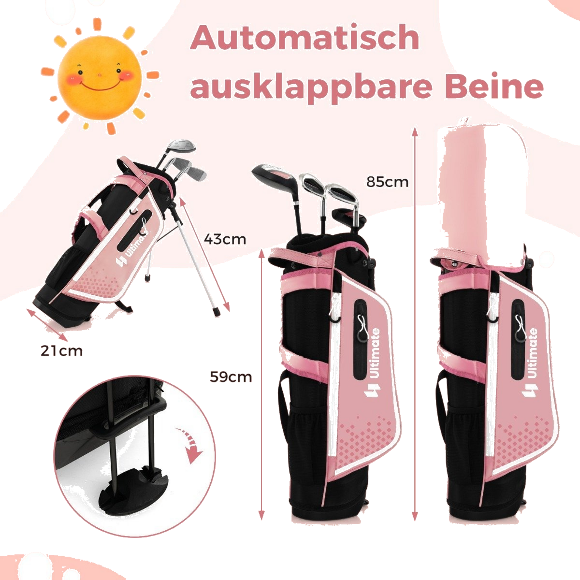 NORTHIX, 4-piece Children's Golf Club Set With Golf Bag And Rain Cover For Children Aged 5-7 Years, Pink