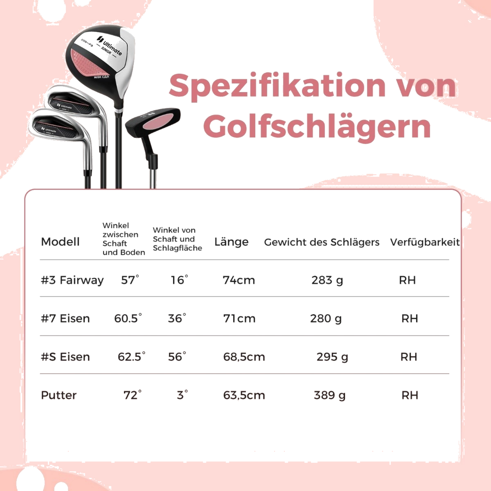 NORTHIX, 4-piece Children's Golf Club Set With Golf Bag And Rain Cover For Children Aged 5-7 Years, Pink