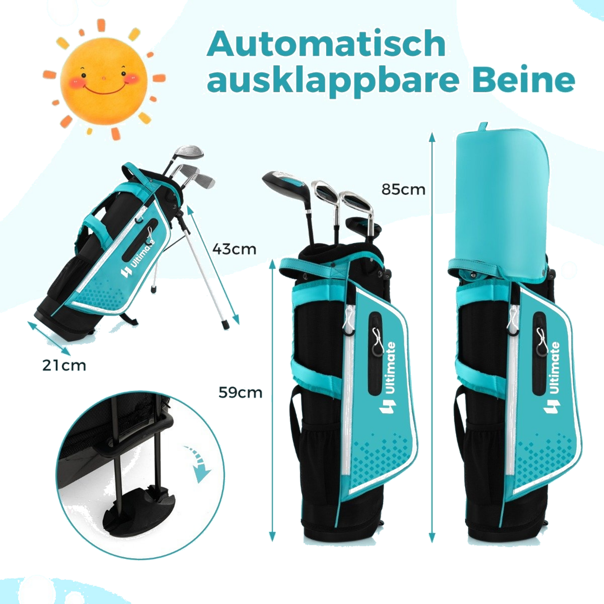 NORTHIX, 4-piece Children's Golf Club Set With Golf Bag And Rain Cover For Children Aged 5-7 Years Blue