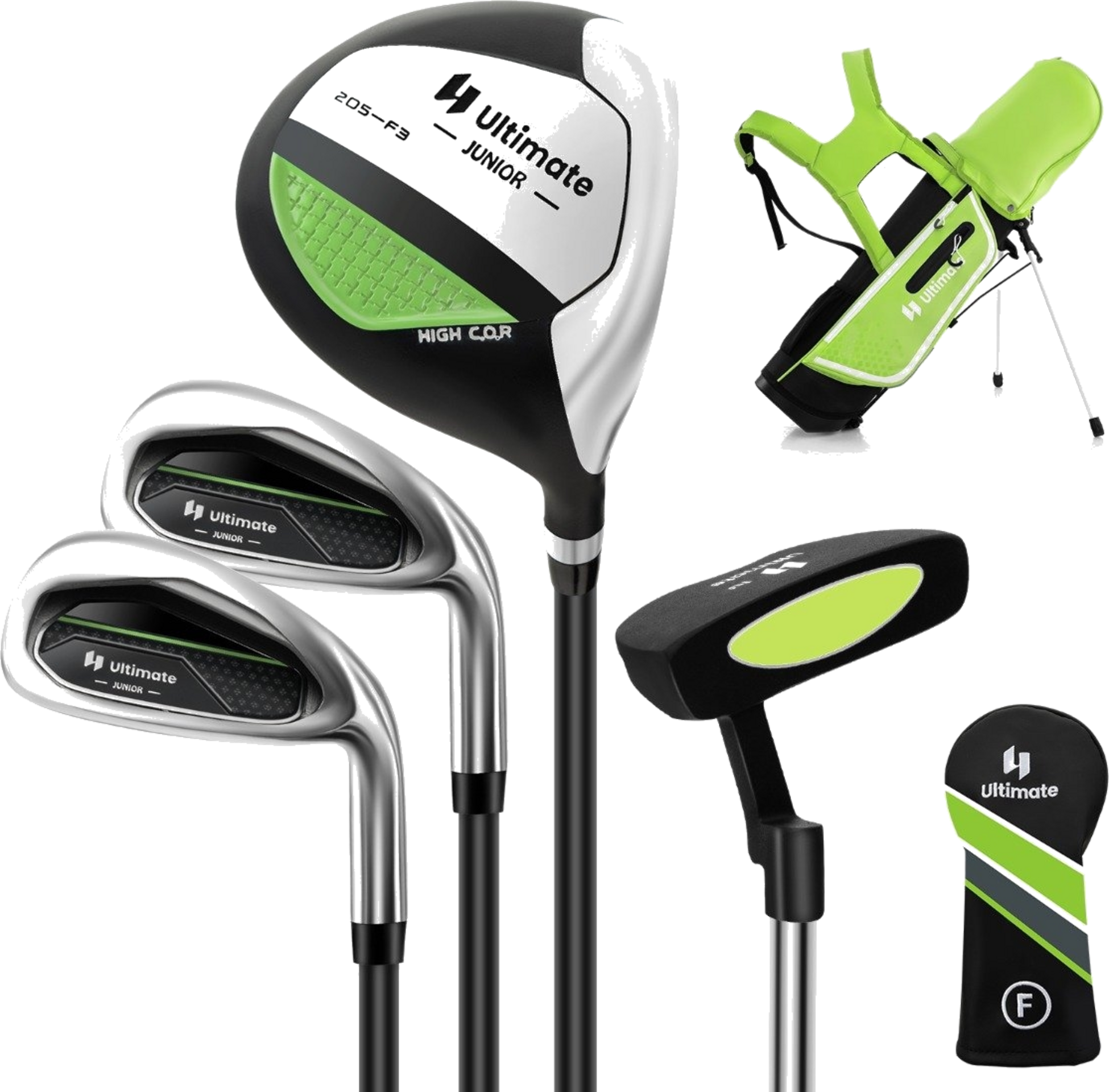 NORTHIX, 4-piece Children's Golf Club Set With Golf Bag And Rain Cover For Children Aged 5-7 Years Green
