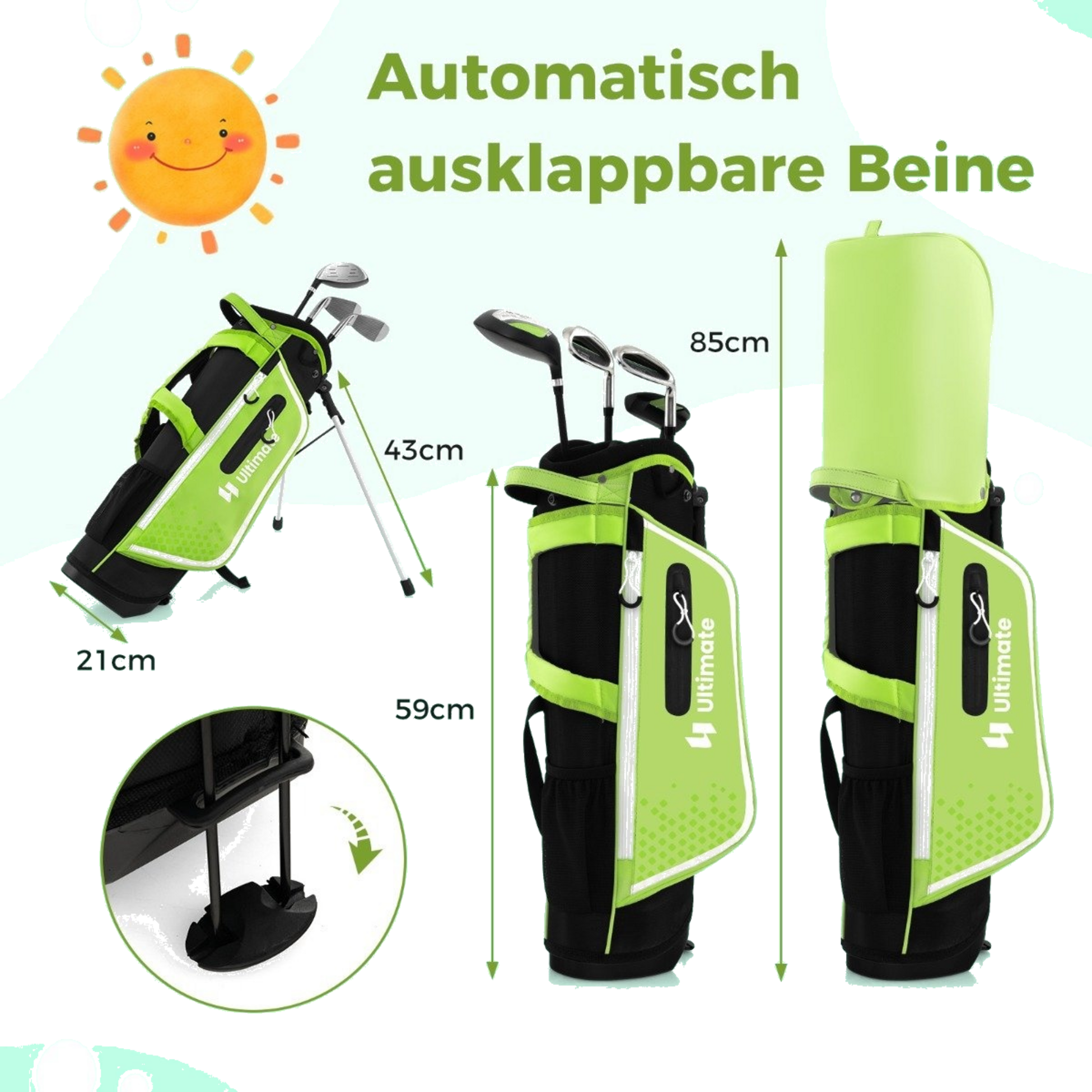 NORTHIX, 4-piece Children's Golf Club Set With Golf Bag And Rain Cover For Children Aged 5-7 Years Green