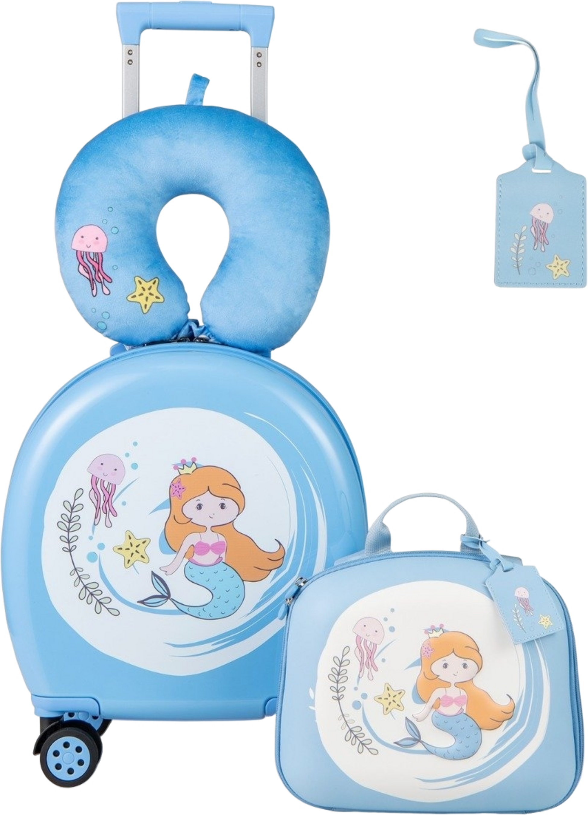 B2X, 4-piece Children's Suitcase + Backpack 10"+14" Children's Trolley With Wheels Blue