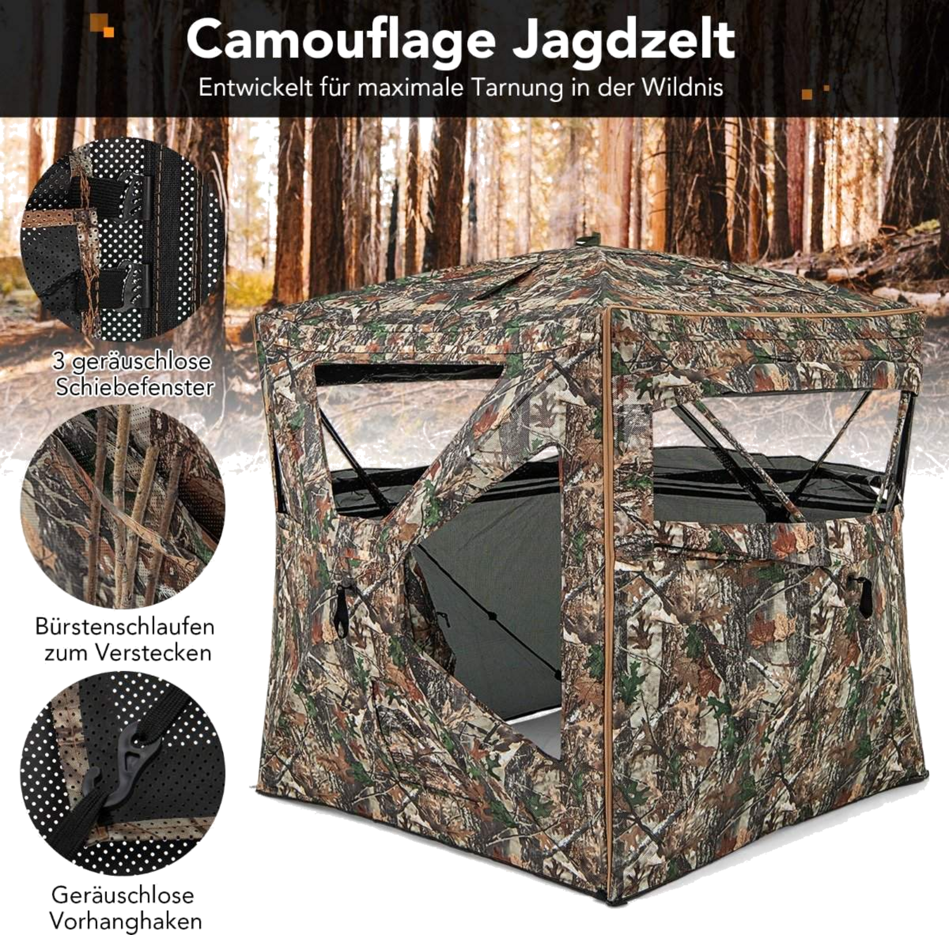 NORTHIX, 5-piece Demountable Hunting Hideout For 2-3 People 360&deg; Transparent Hunter Tent