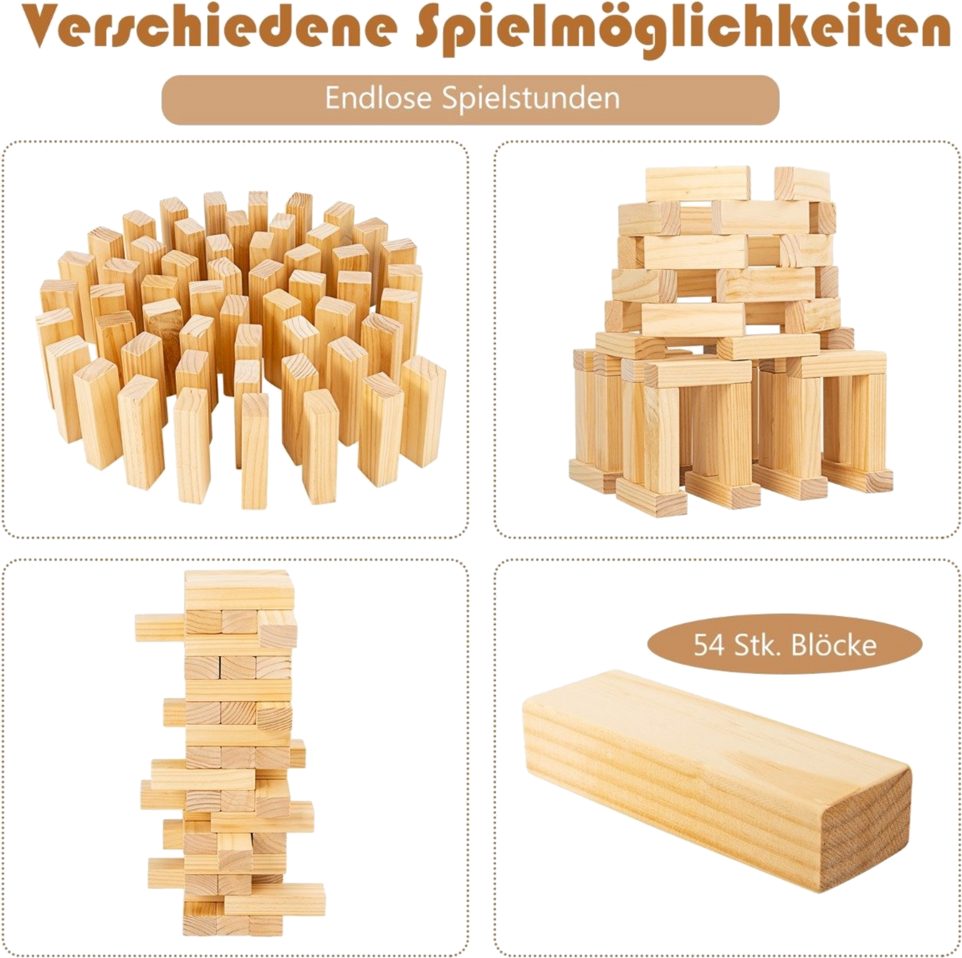 NORTHIX, 54 Blocks Made Of Pine Wood Darn Tower Game Building Blocks Game 5 X 3.3 X 15.2 Cm Natural