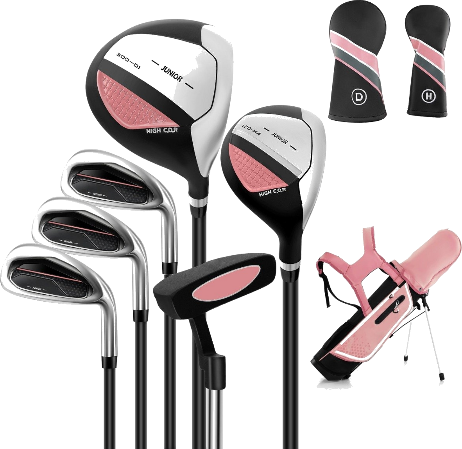 B2X, 6-piece Children's Golf Club Set With Golf Bag And Rain Cover For Children Aged 11-13 Years, Pink