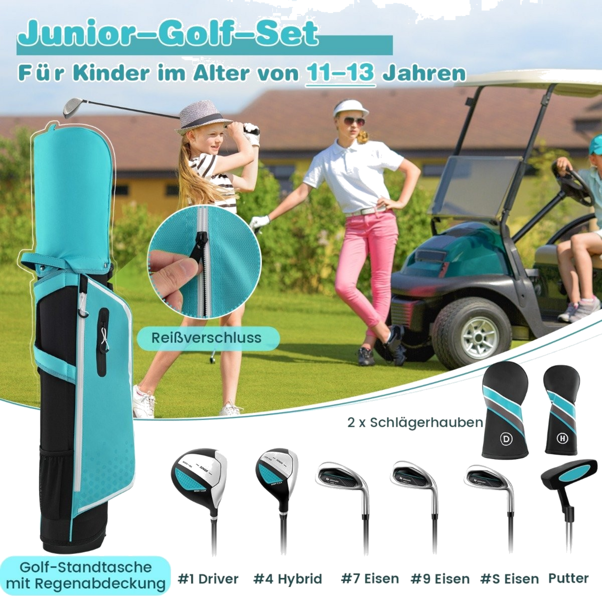 NORTHIX, 6-piece Children's Golf Club Set With Golf Bag And Rain Cover For Children Aged 11-13 Years Blue