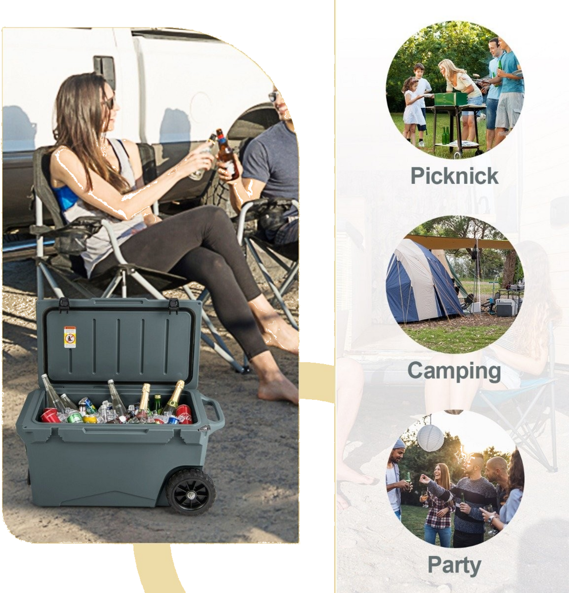 NORTHIX, 71l Insulated Box With Bottle Opener  Handle  Wheels Portable Cooler Heat Container Gray