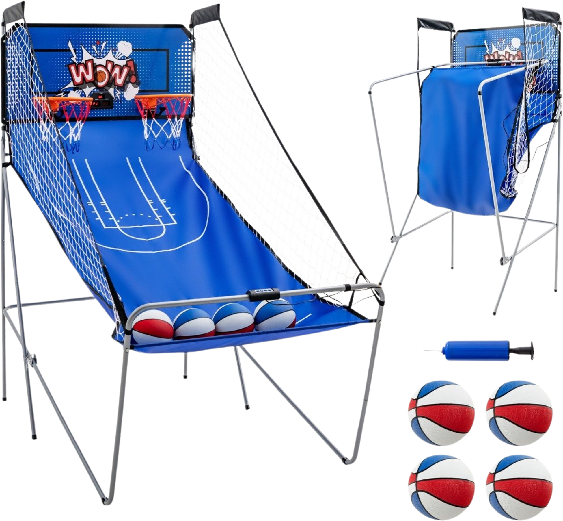 NORTHIX, 8 In 1 Basketball Machine With 4 Balls  Air Pump  8 Game Modes Arcade Basketball Games Dark Blue