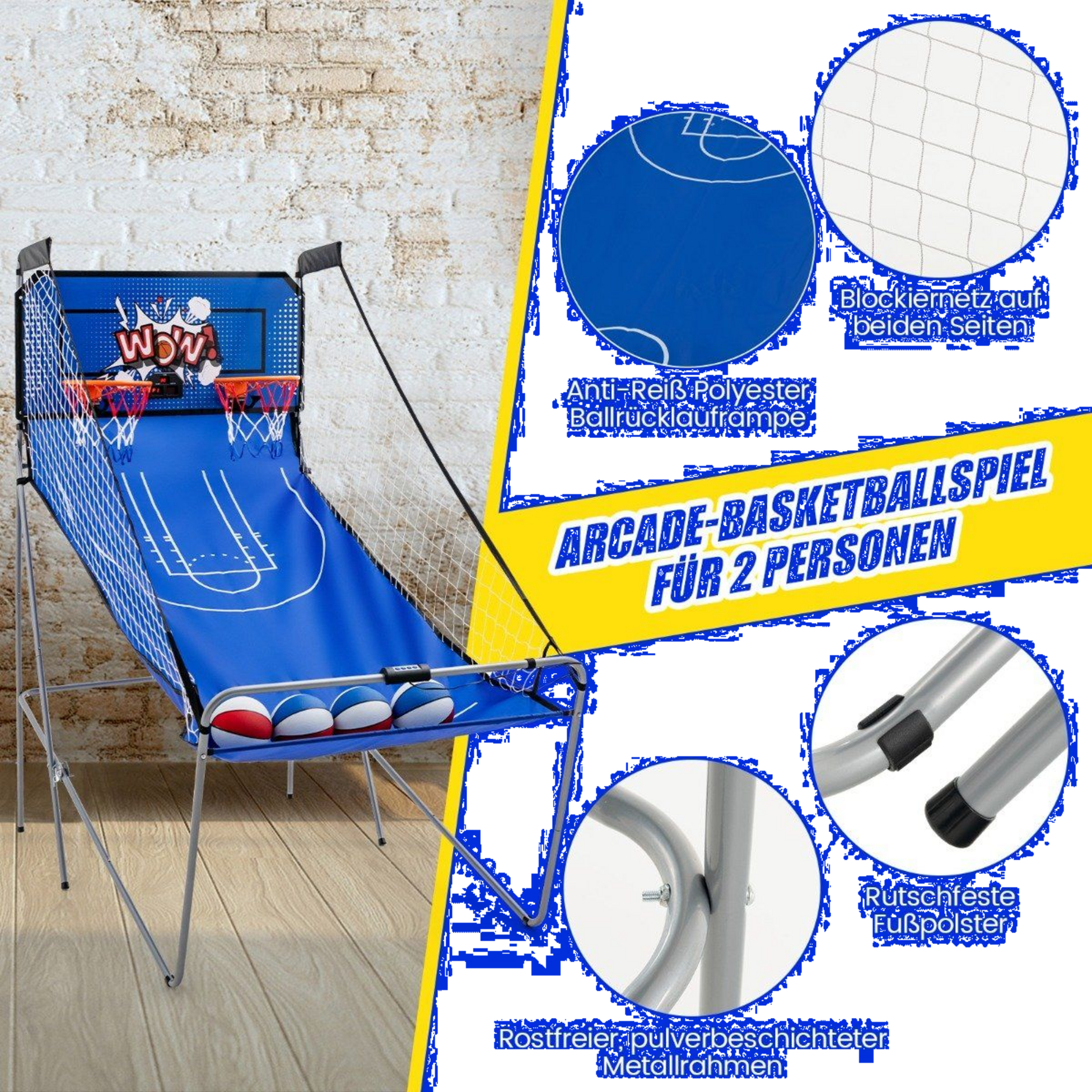 NORTHIX, 8 In 1 Basketball Machine With 4 Balls  Air Pump  8 Game Modes Arcade Basketball Games Dark Blue