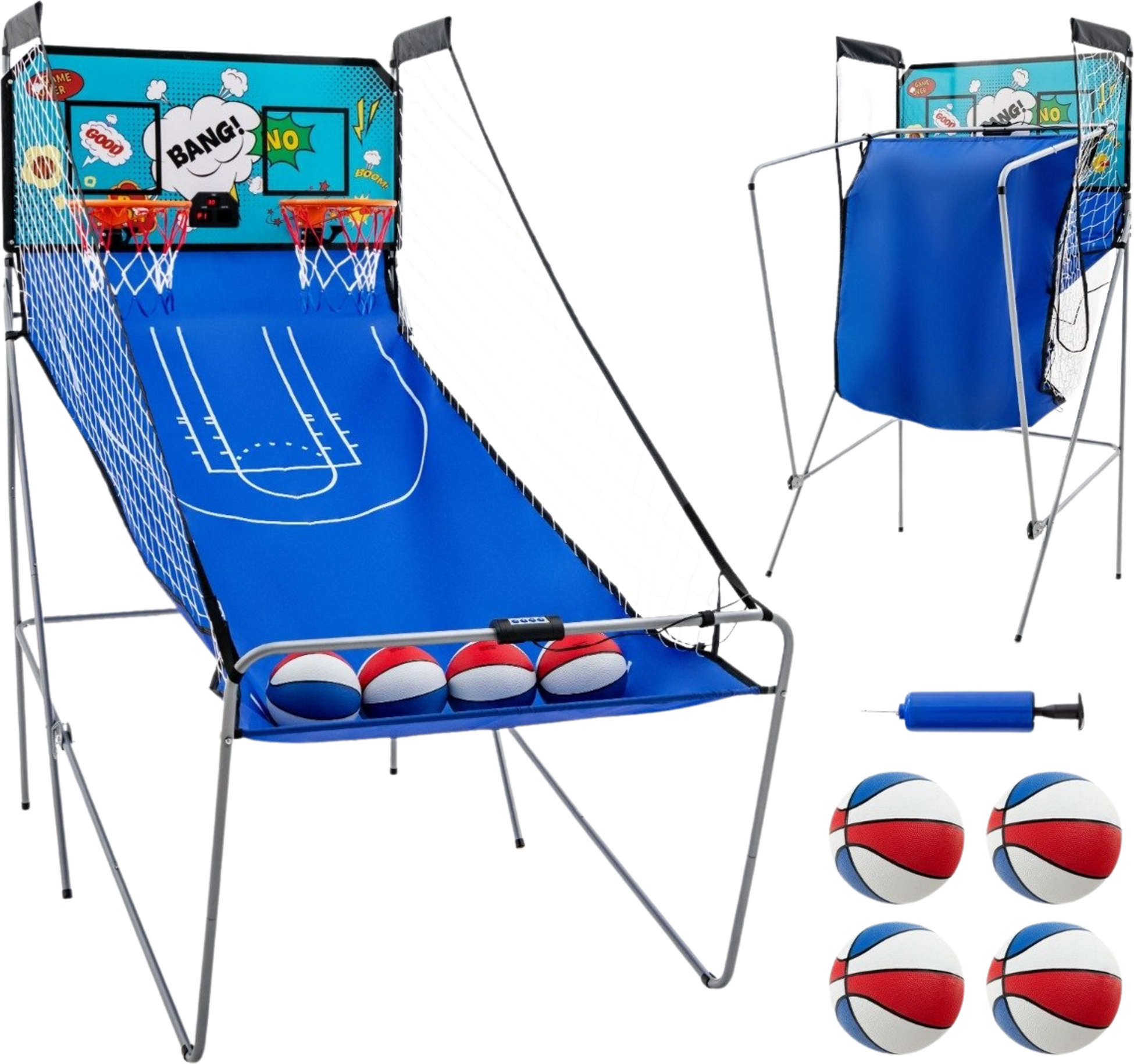 B2X, 8 In 1 Basketball Machine With 4 Balls  Air Pump  8 Game Modes Arcade Basketball Games Green