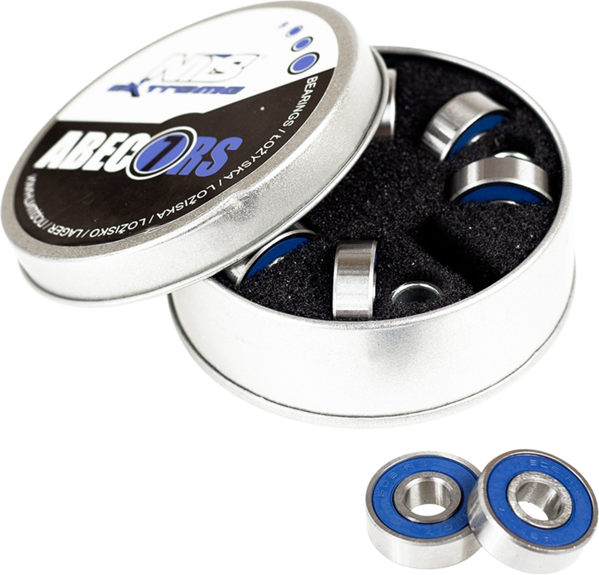 NORTHIX, Abec-7 Rs Blue Carbon Bearings, 8-pack, Metal Case