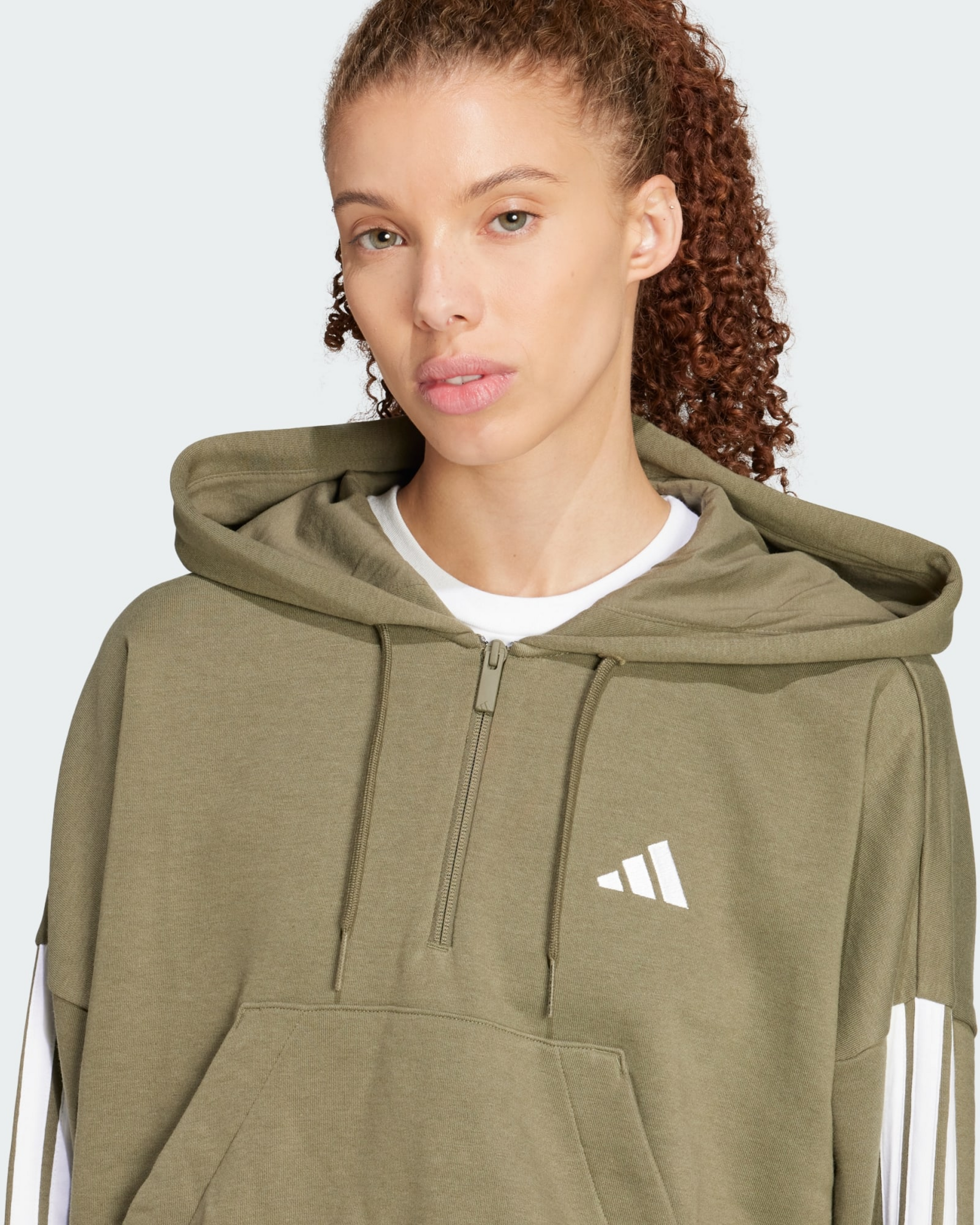 ADIDAS, Adidas Essentials 3-stripes French Terry Quarter-zip Hoodie