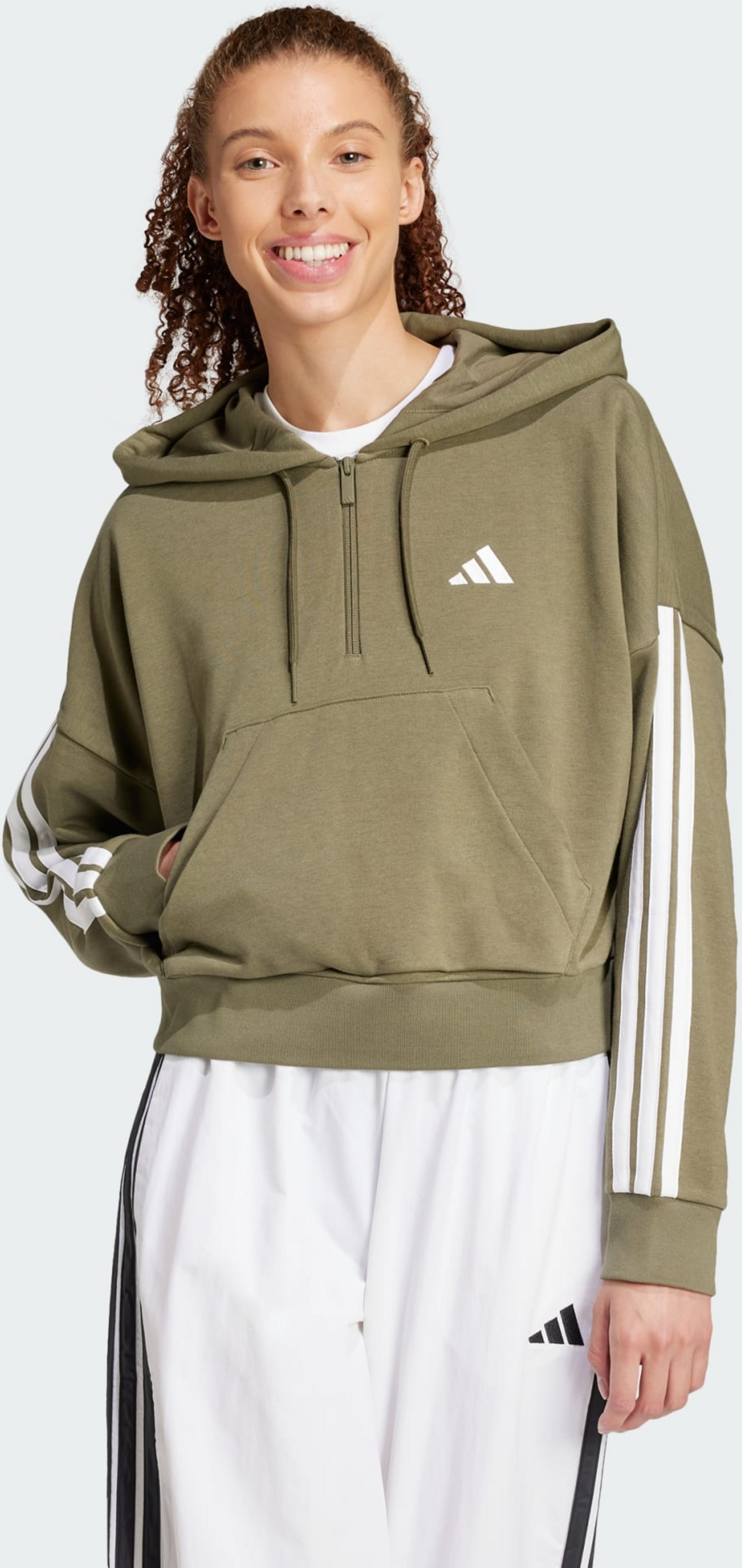 ADIDAS, Adidas Essentials 3-stripes French Terry Quarter-zip Hoodie