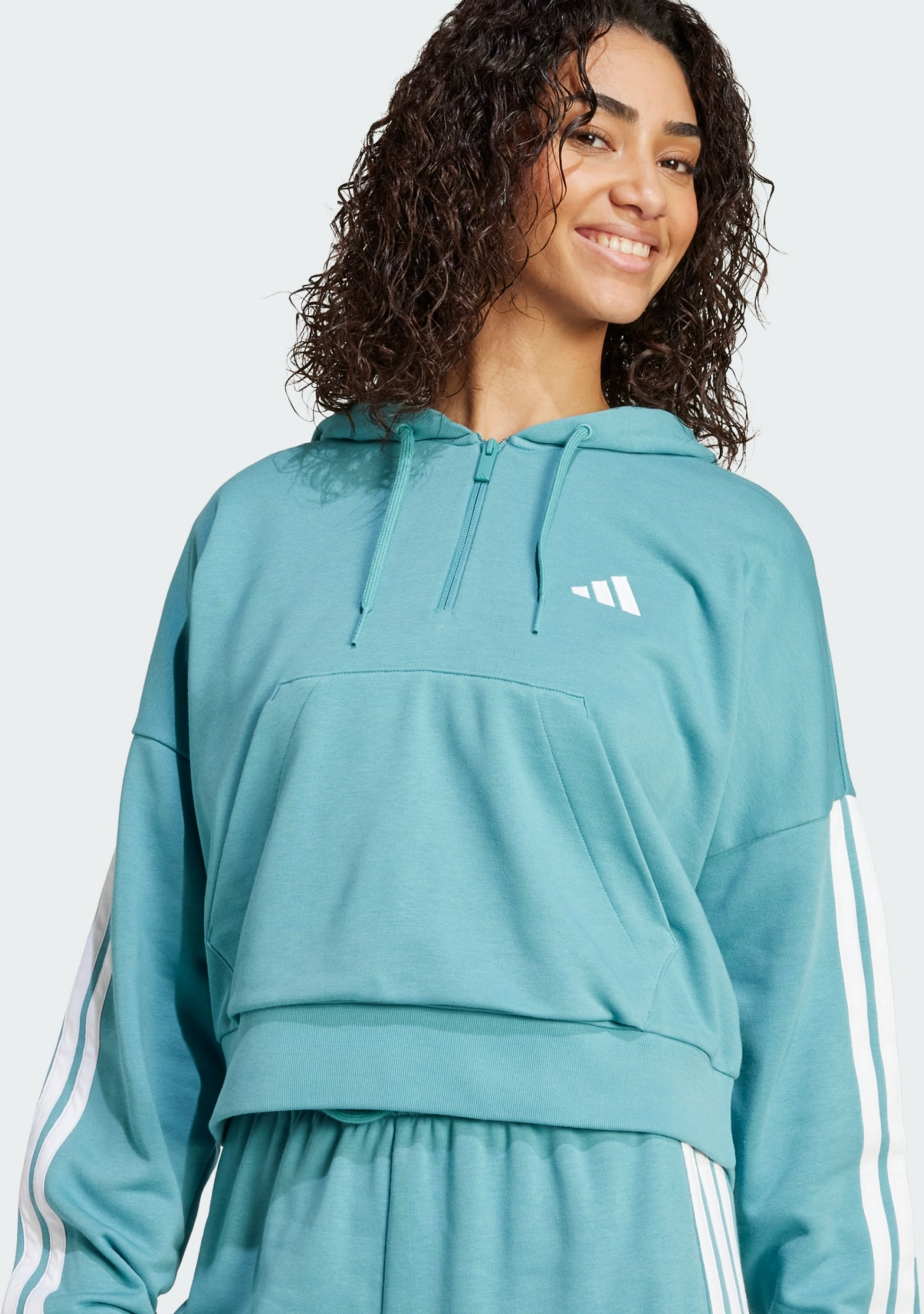 ADIDAS, Adidas Essentials 3-stripes French Terry Quarter-zip Hoodie