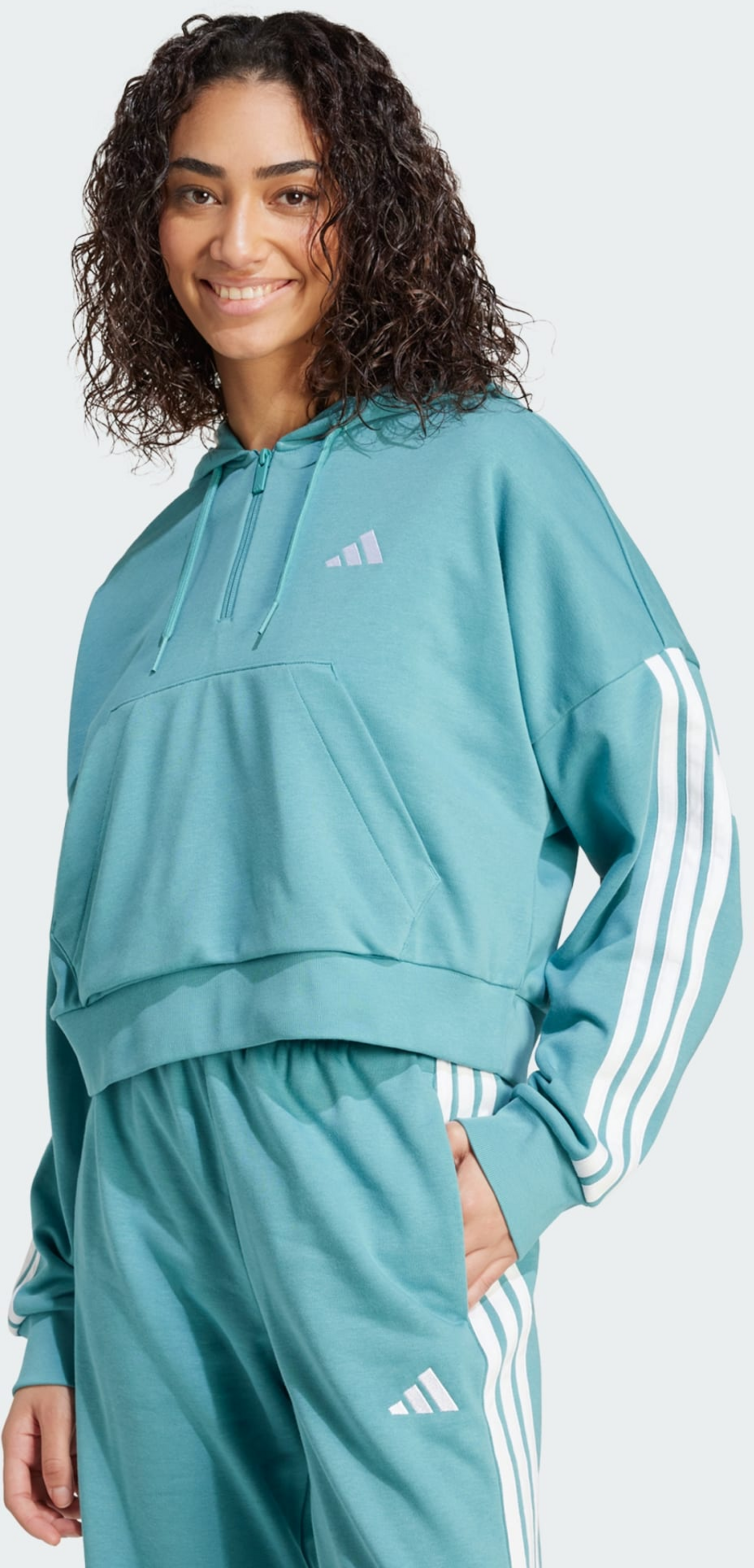 ADIDAS, Adidas Essentials 3-stripes French Terry Quarter-zip Hoodie