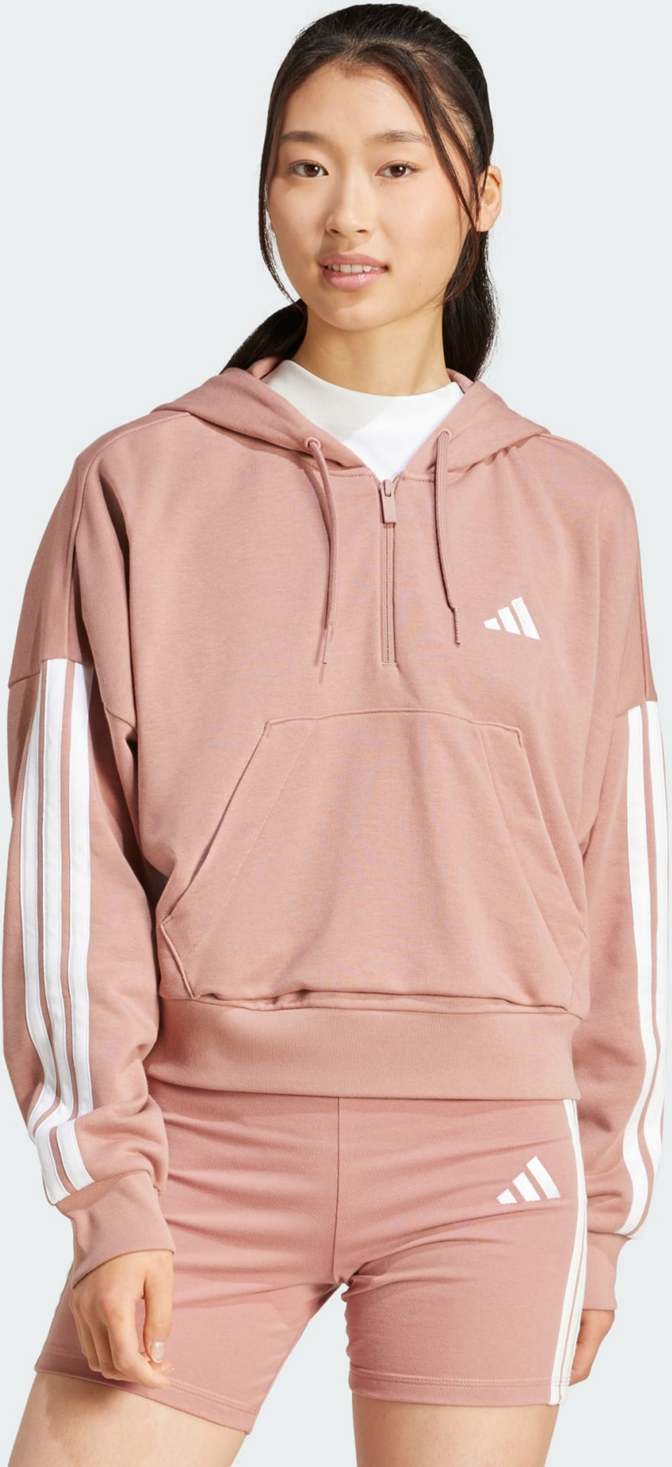 ADIDAS, Adidas Essentials 3-stripes French Terry Quarter-zip Hoodie