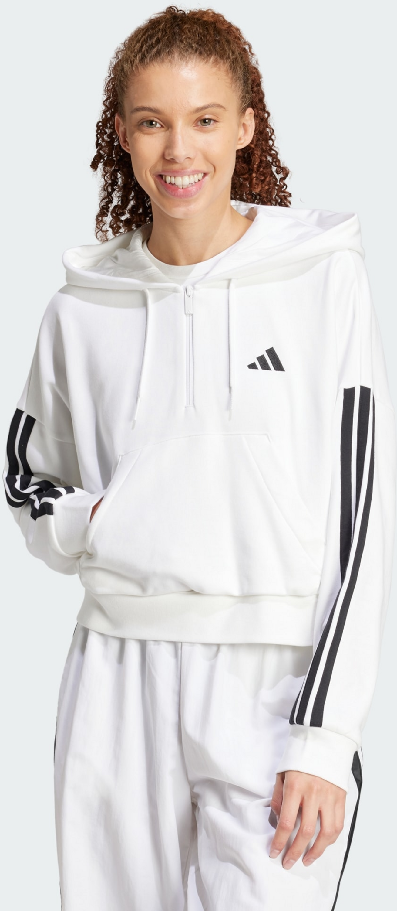 ADIDAS, Adidas Essentials 3-stripes French Terry Quarter-zip Hoodie