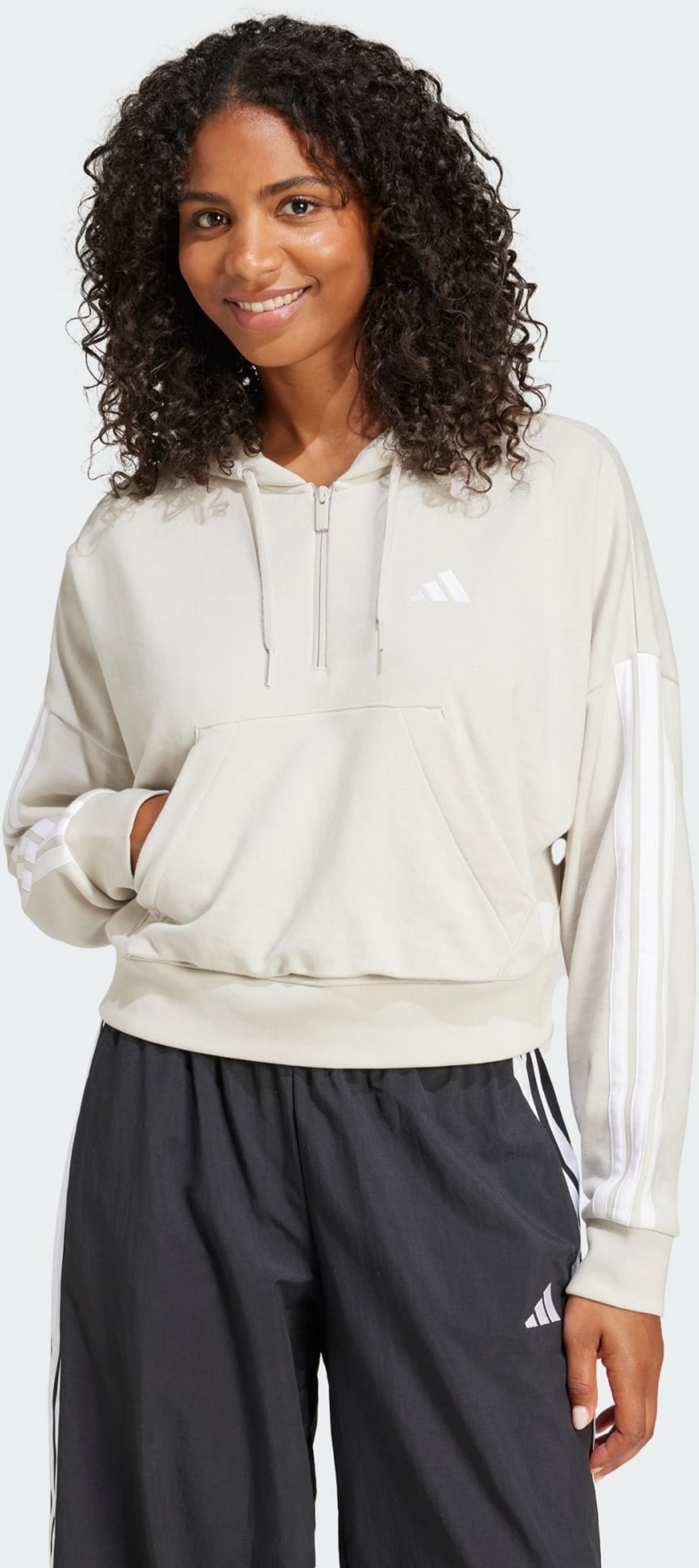 ADIDAS, Adidas Essentials 3-stripes French Terry Quarter-zip Hoodie