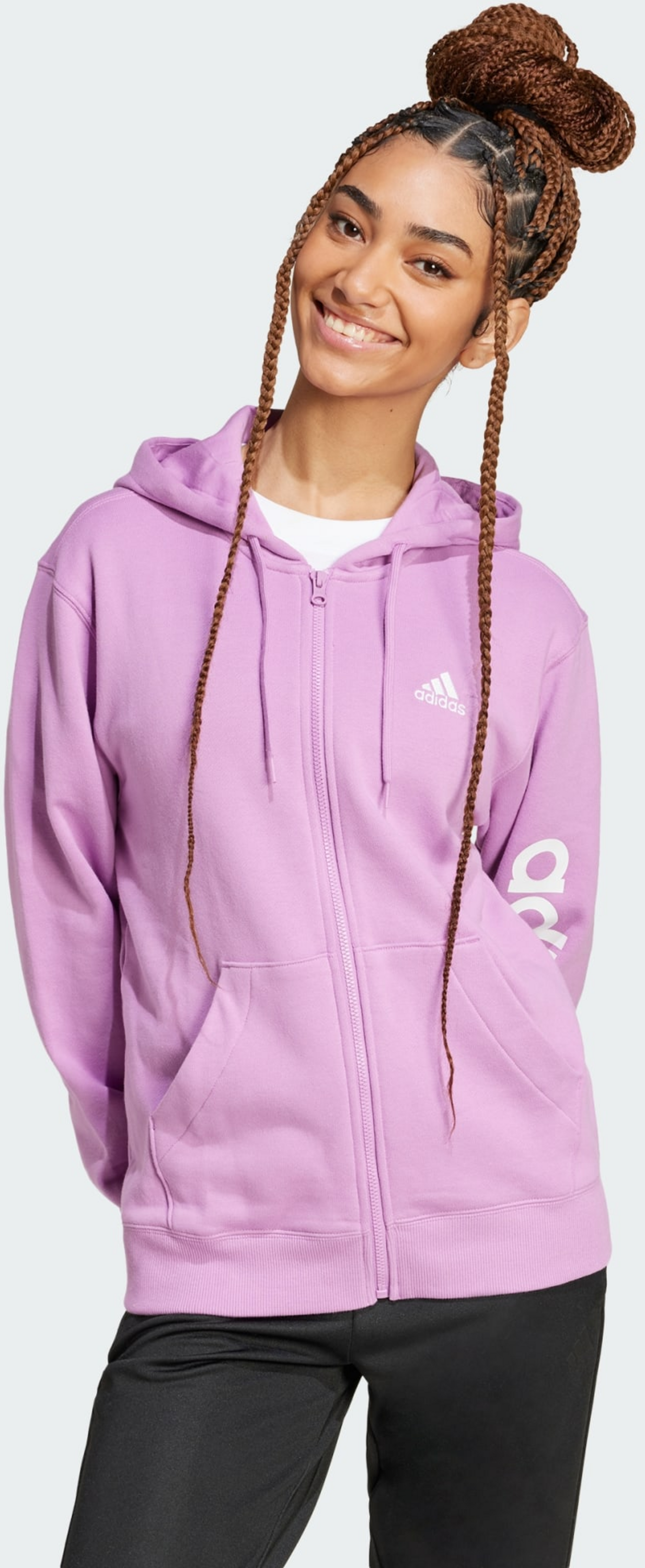 ADIDAS, Adidas Essentials Linear Huvtröja Med Hel Dragkedja I Sweatshirttyg