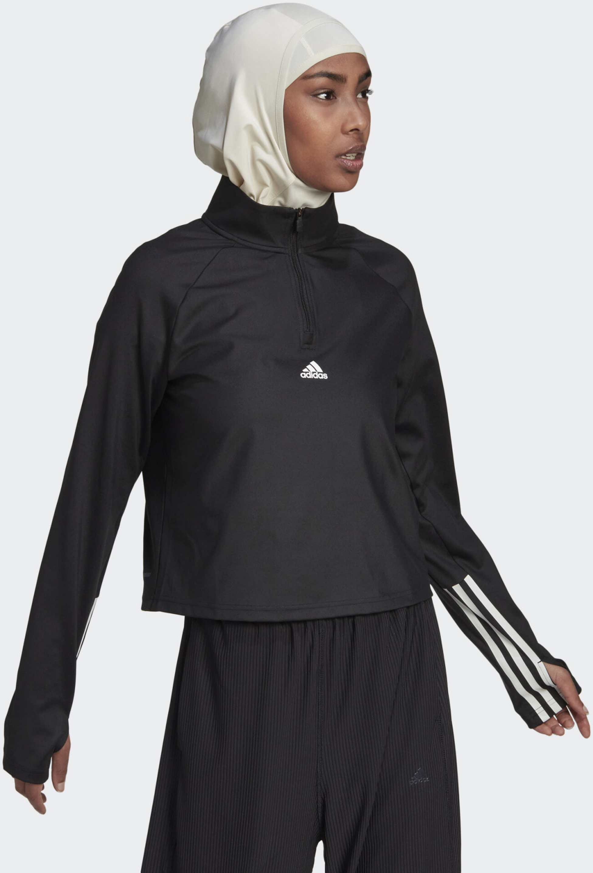 ADIDAS, Adidas Hyperglam Cut 3-stripes 1/4-zip Tee