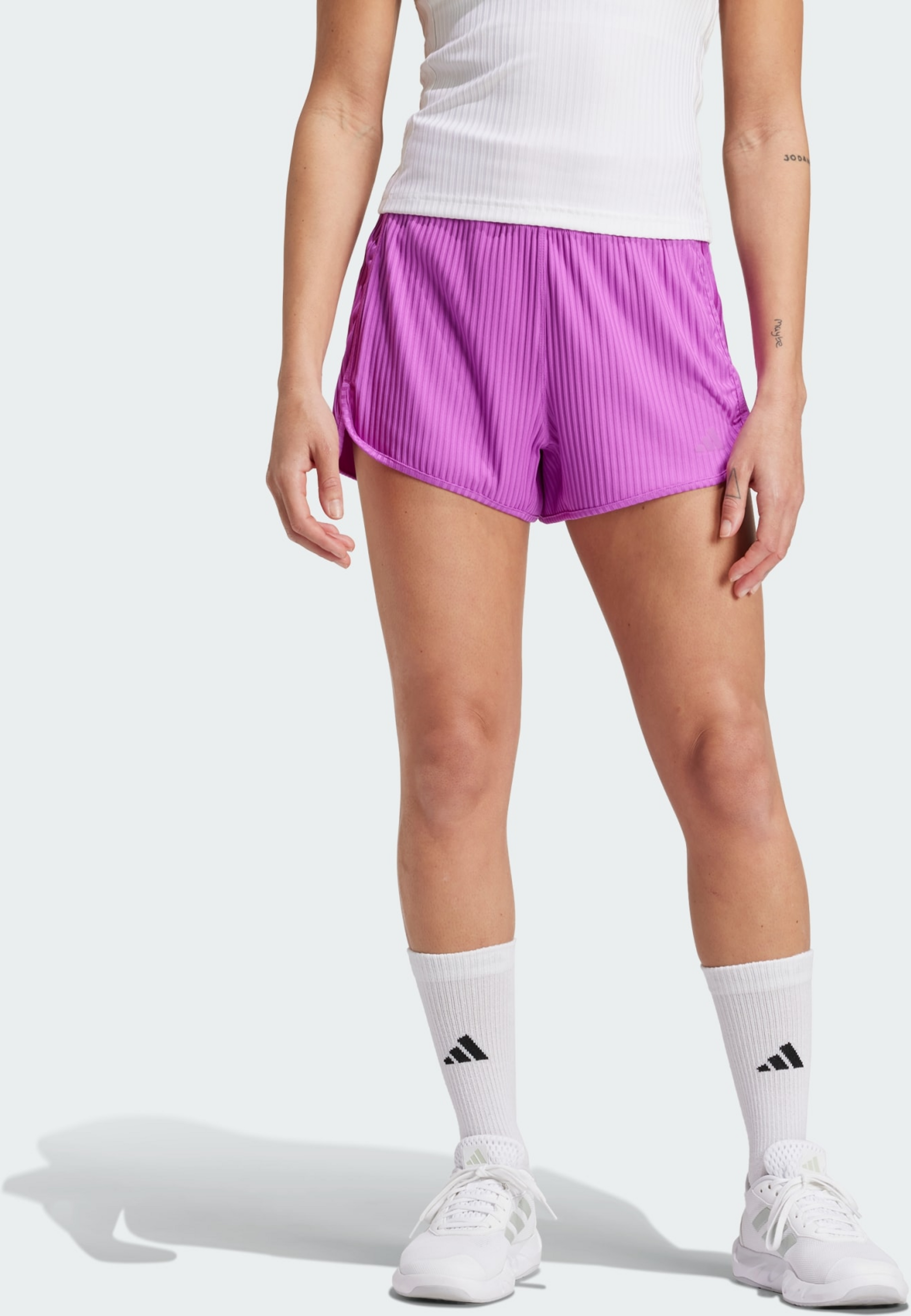 ADIDAS, Adidas Pacer All Gym Seasonal Rib High-rise Tonal 3-stripes Shorts