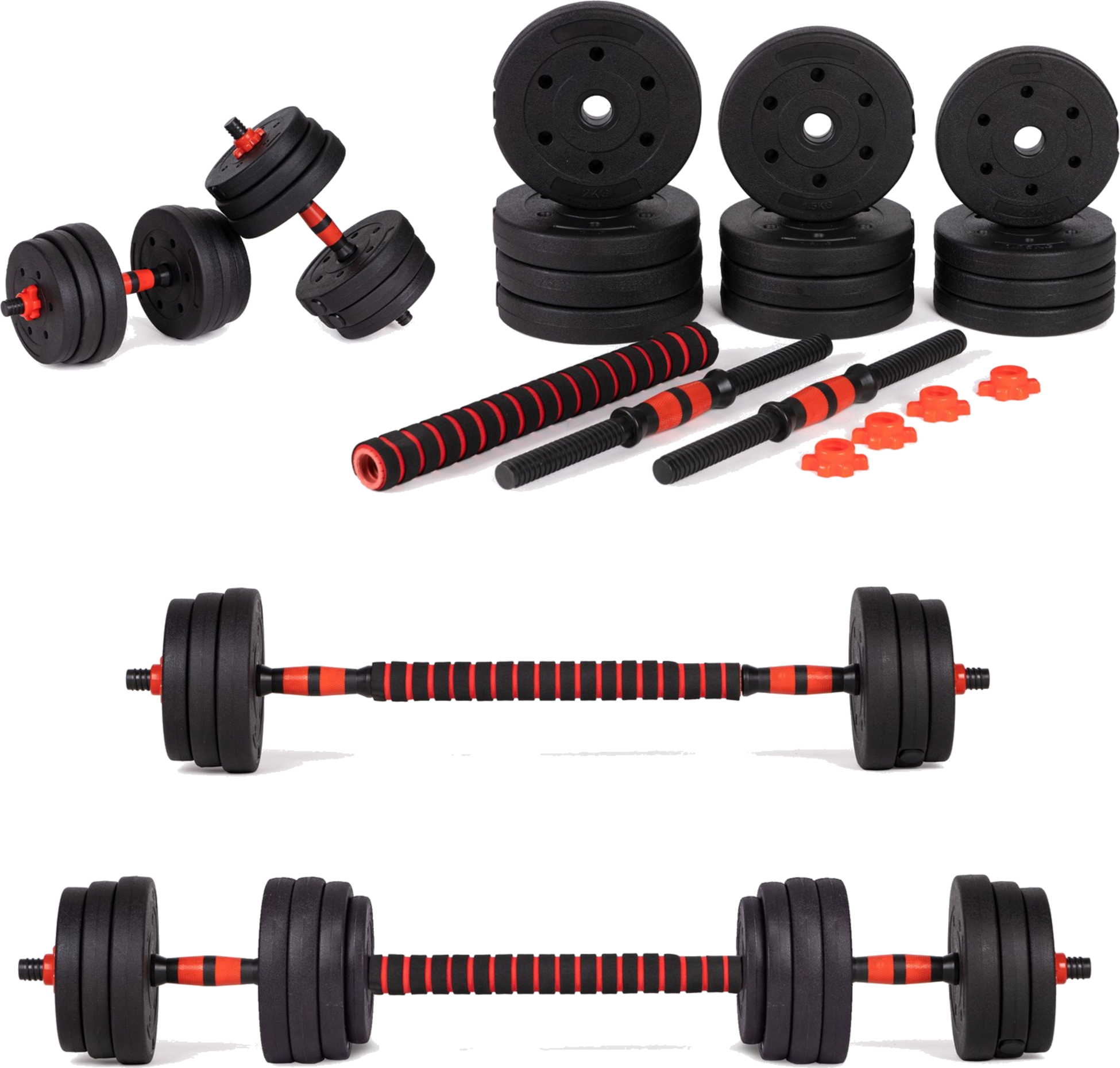 B2X, Adjustable Dumbbells 2x 10kg Barbell Set 20kg Bar