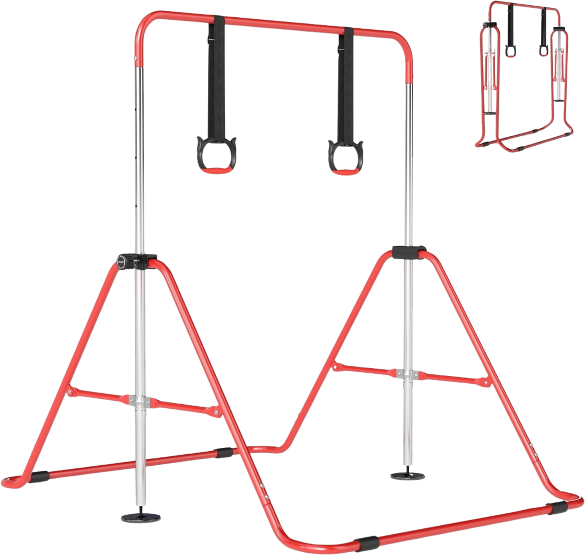 NORTHIX, Adjustable Kids Gymnastics Bar With Rings, Foldable, Red