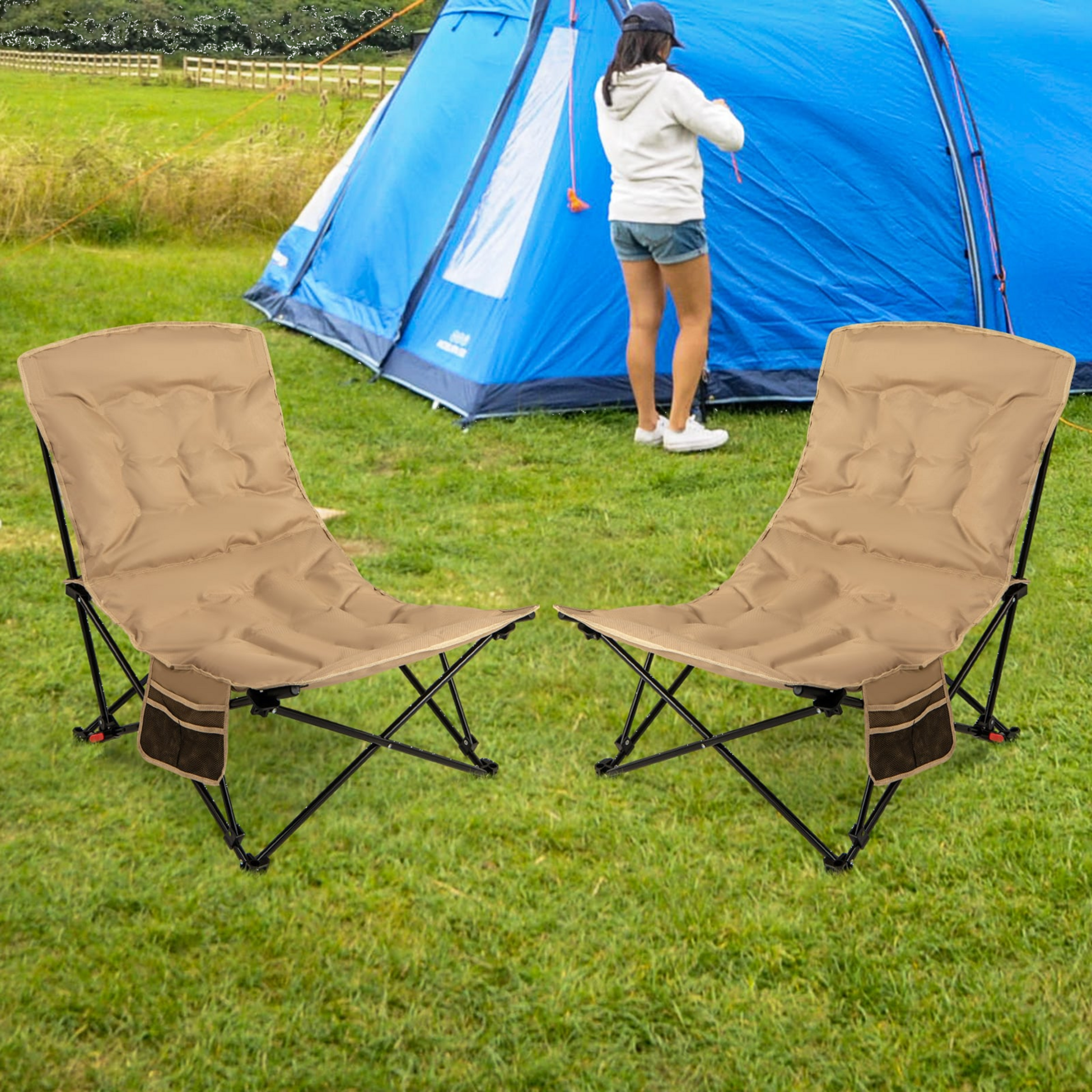 NORTHIX, Adjustable Reclining Camping Chair, 225kg Capacity, Khaki
