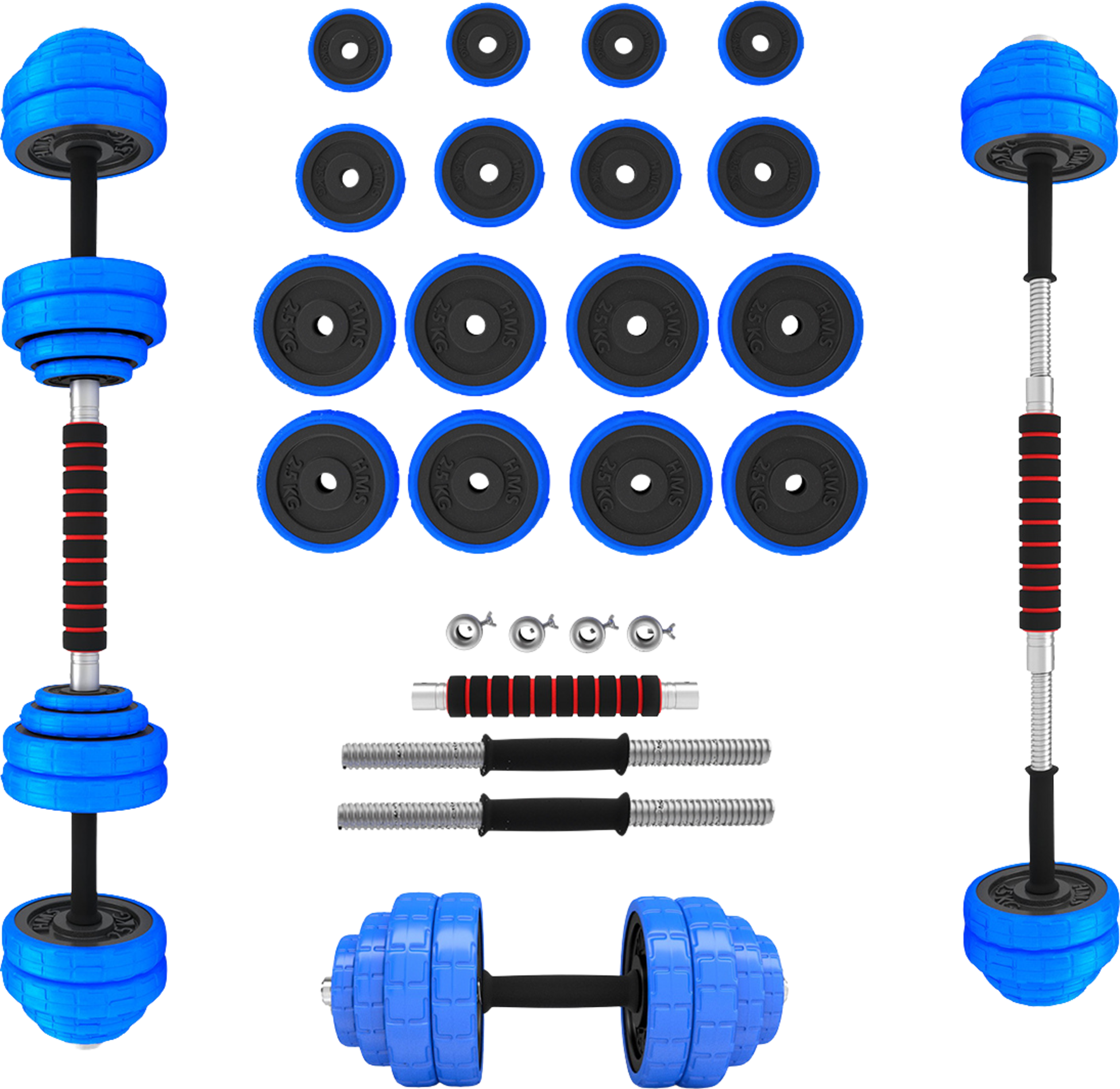 NORTHIX, Adjustable Rubberized Dumbbells, 30kg, Bar Included