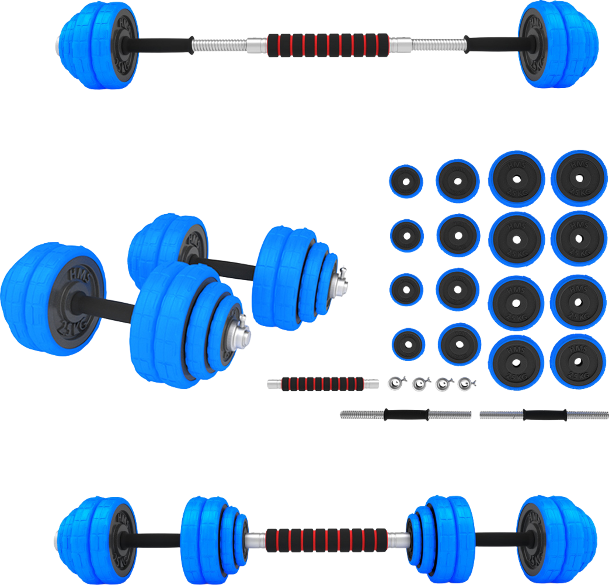 NORTHIX, Adjustable Rubberized Dumbbells, 30kg, Bar Included