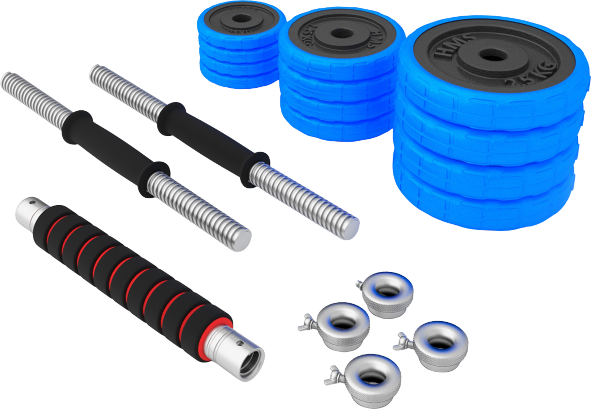 NORTHIX, Adjustable Rubberized Dumbbells, 30kg, Bar Included