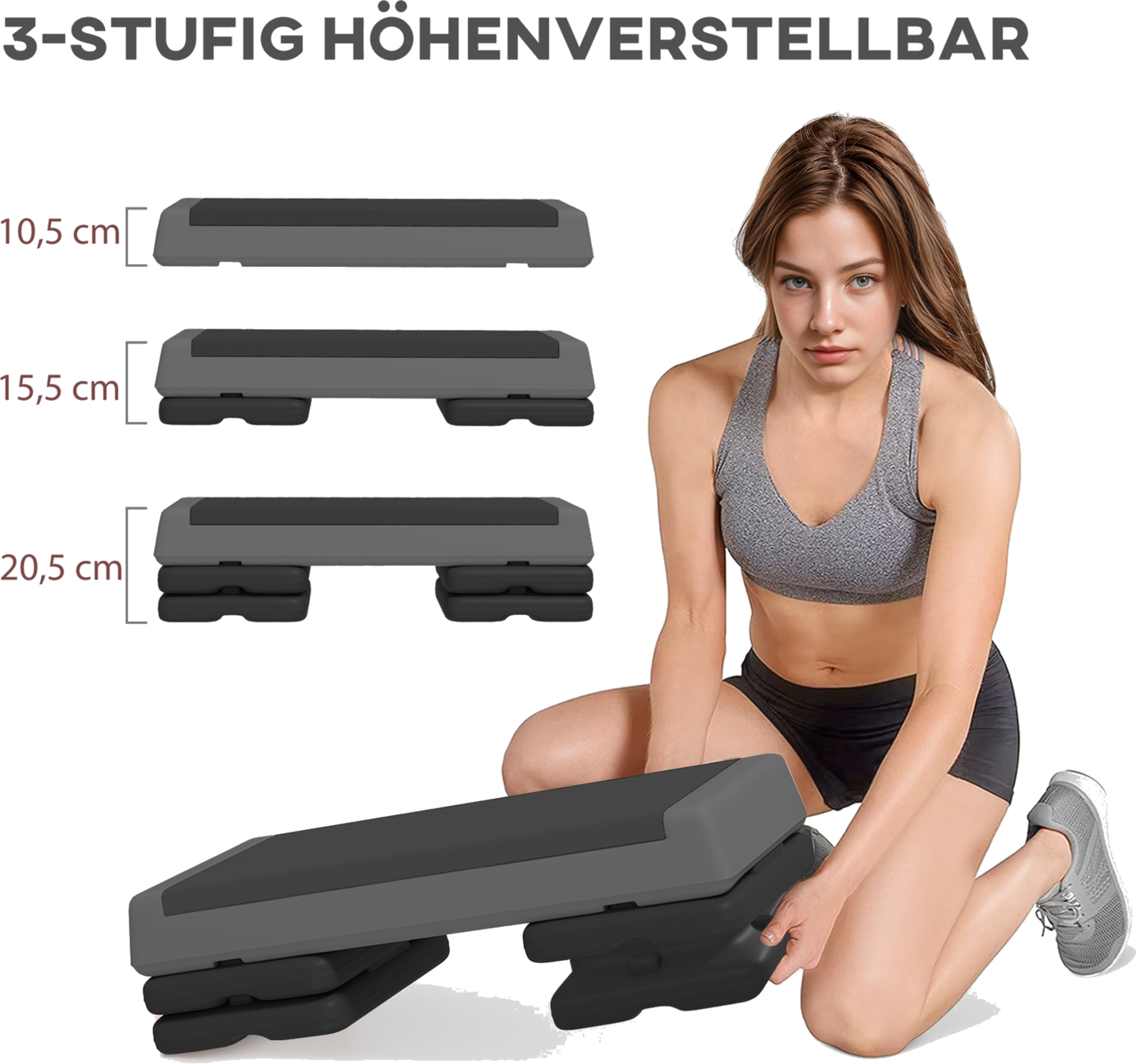 NORTHIX, Aerobic Stepper, 10.5/15.5/20.5cm Height Adjustable Stepping Board, Non-slip, For Home, Gym, Office,