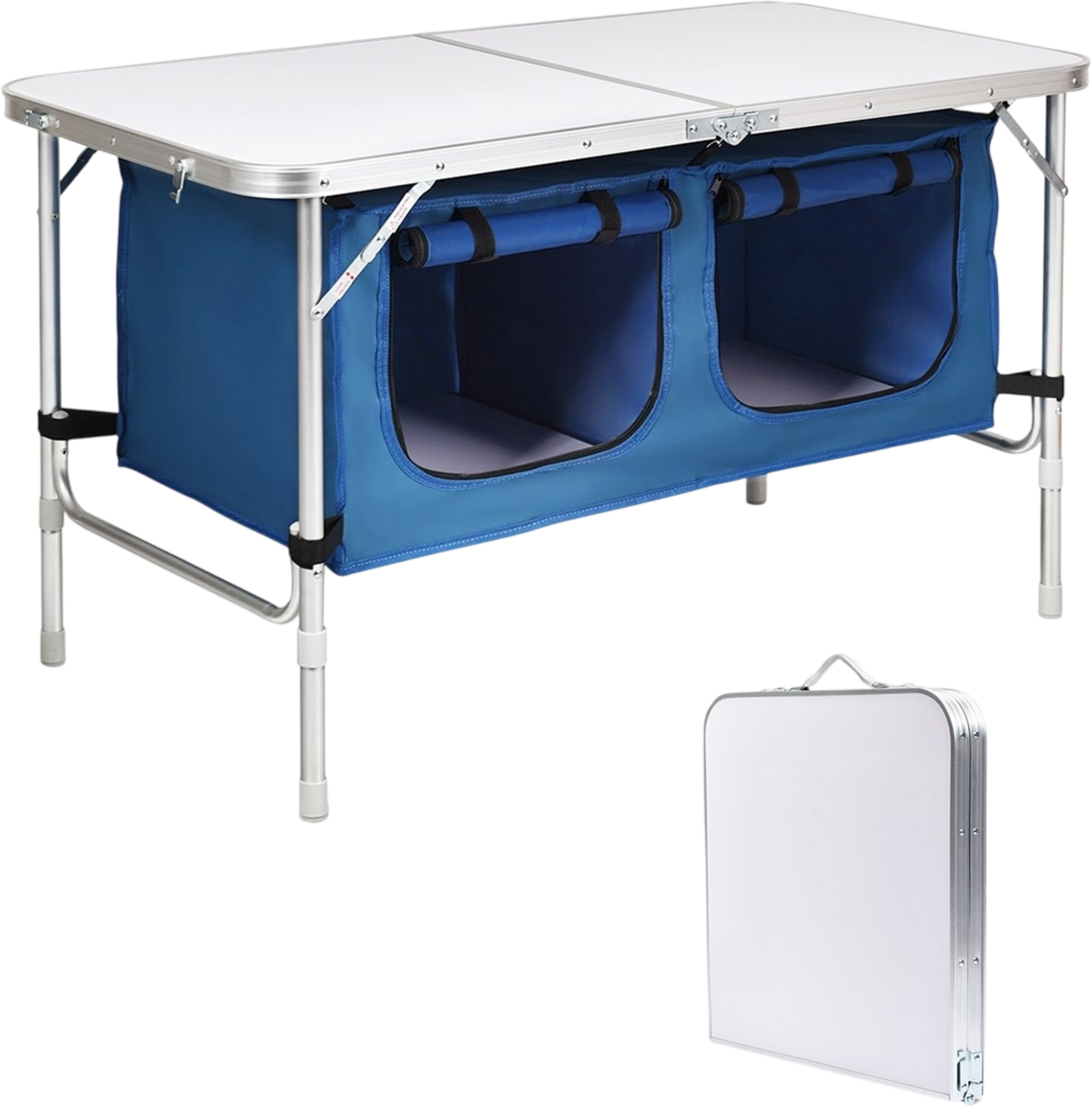 NORTHIX, Aluminum Folding Camping Table, 2 Heights, Large Storage Space